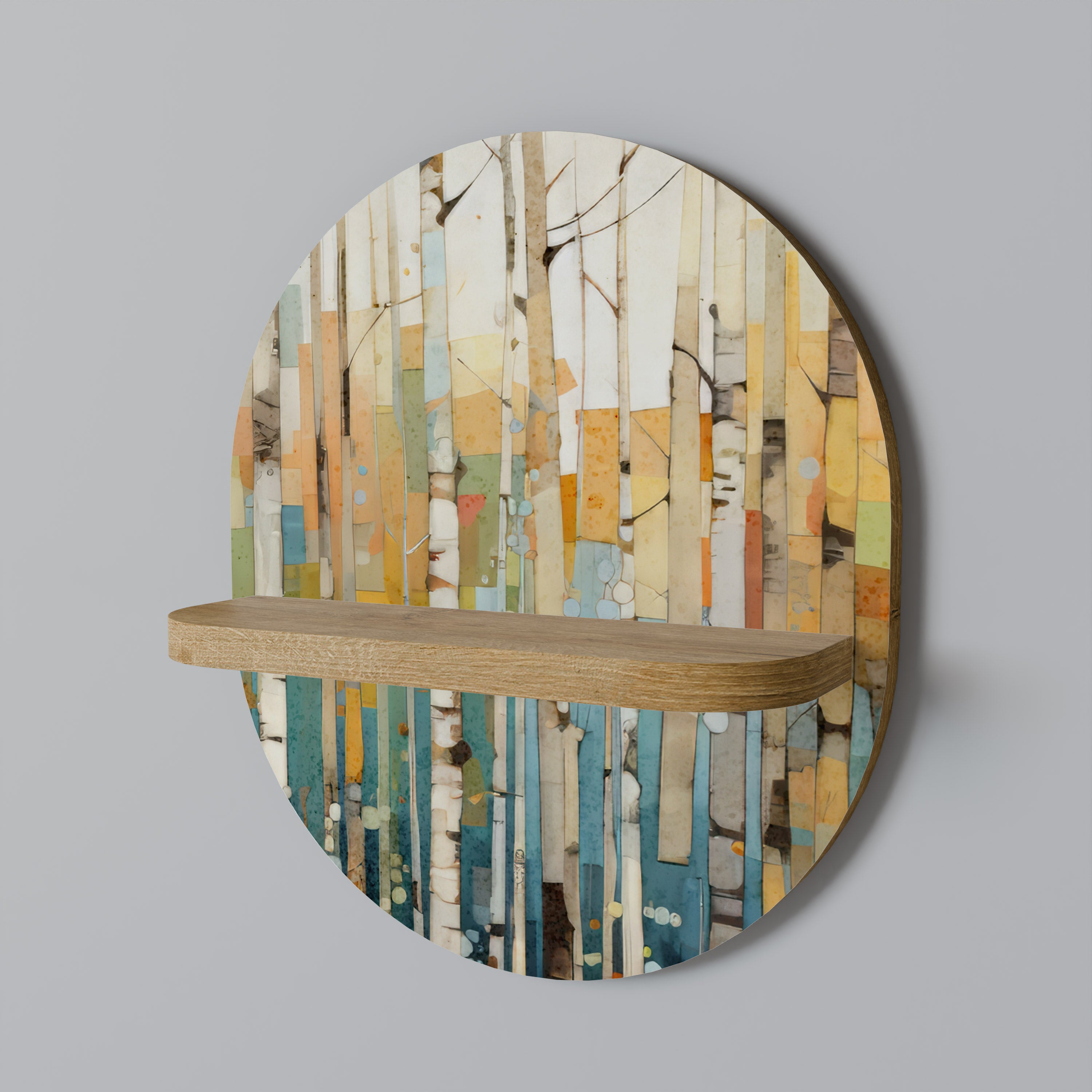 Estantería de arte ovalada BIRCH KALEIDOSCOPE con efecto roble