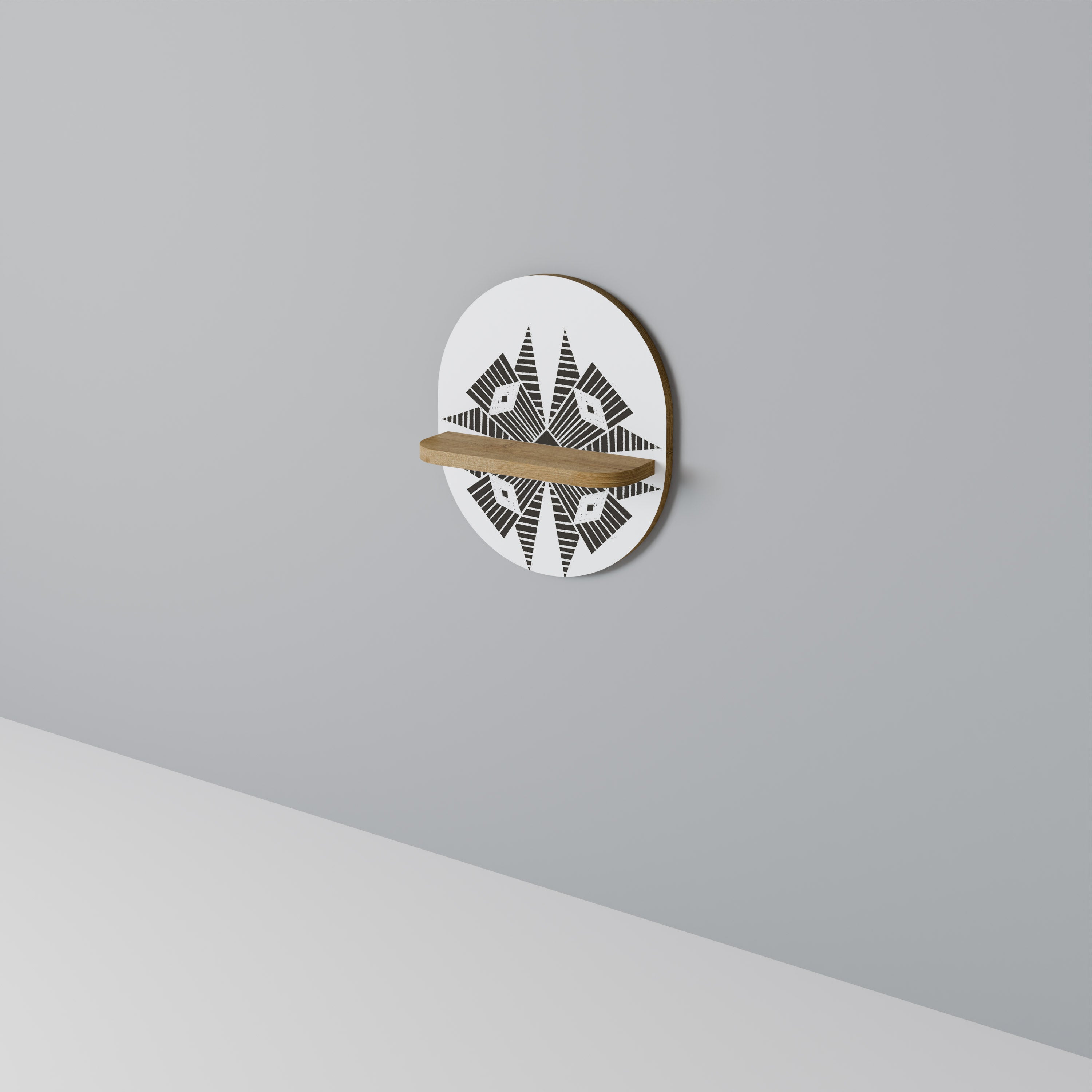 Estantería de arte ovalada MONOCROMÁTICA NEXUS con efecto roble