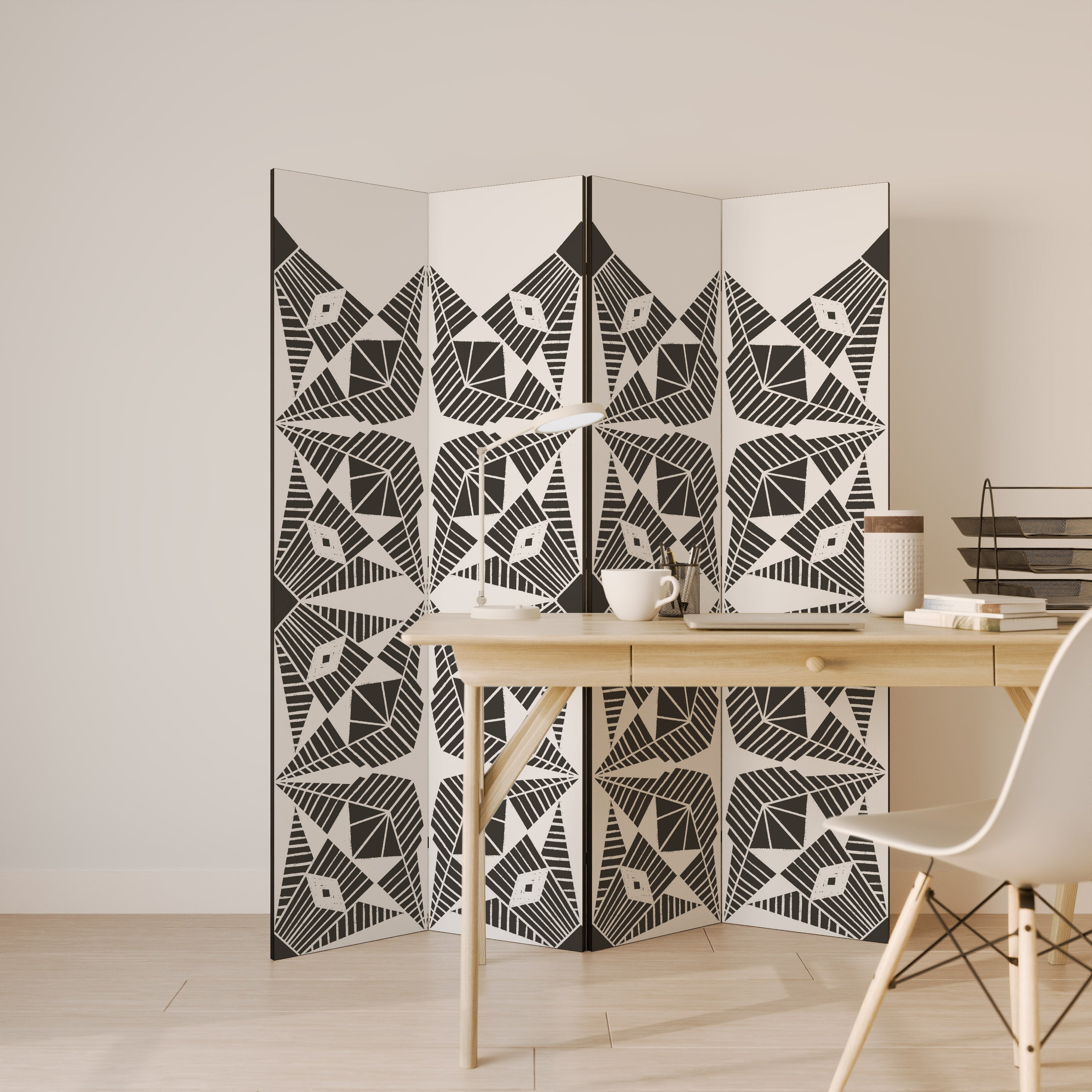 MONOCHROME NEXUS Decorative 4-Panel Room Divider