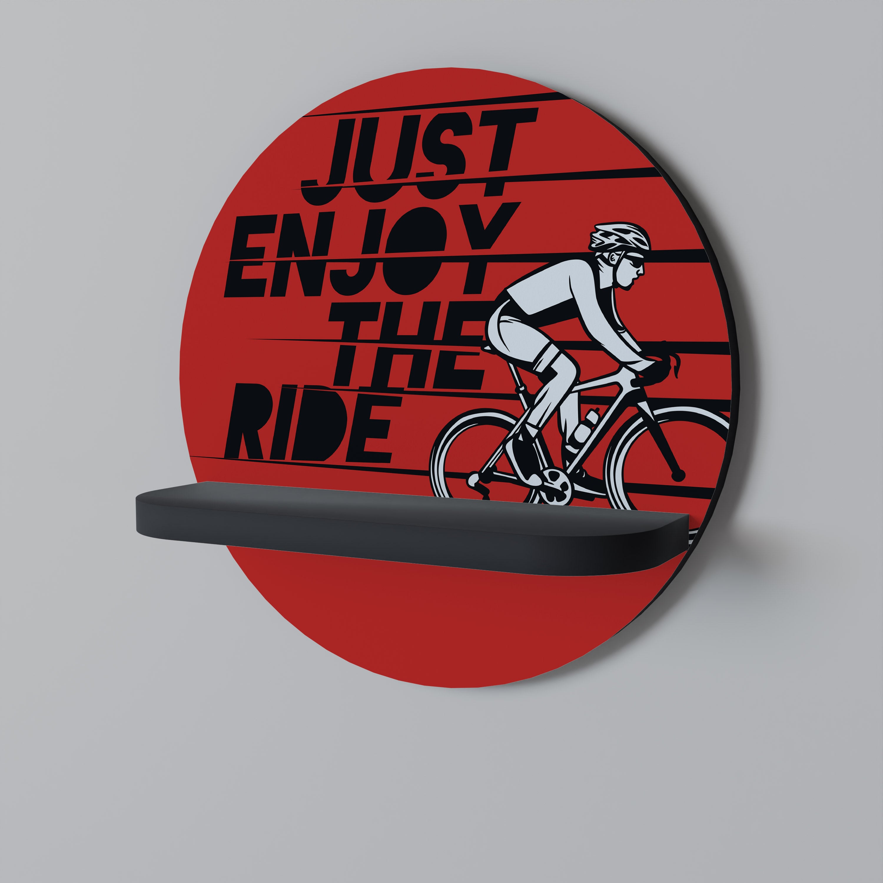 Estantería de arte redonda ENJOY THE RIDE con acabado negro