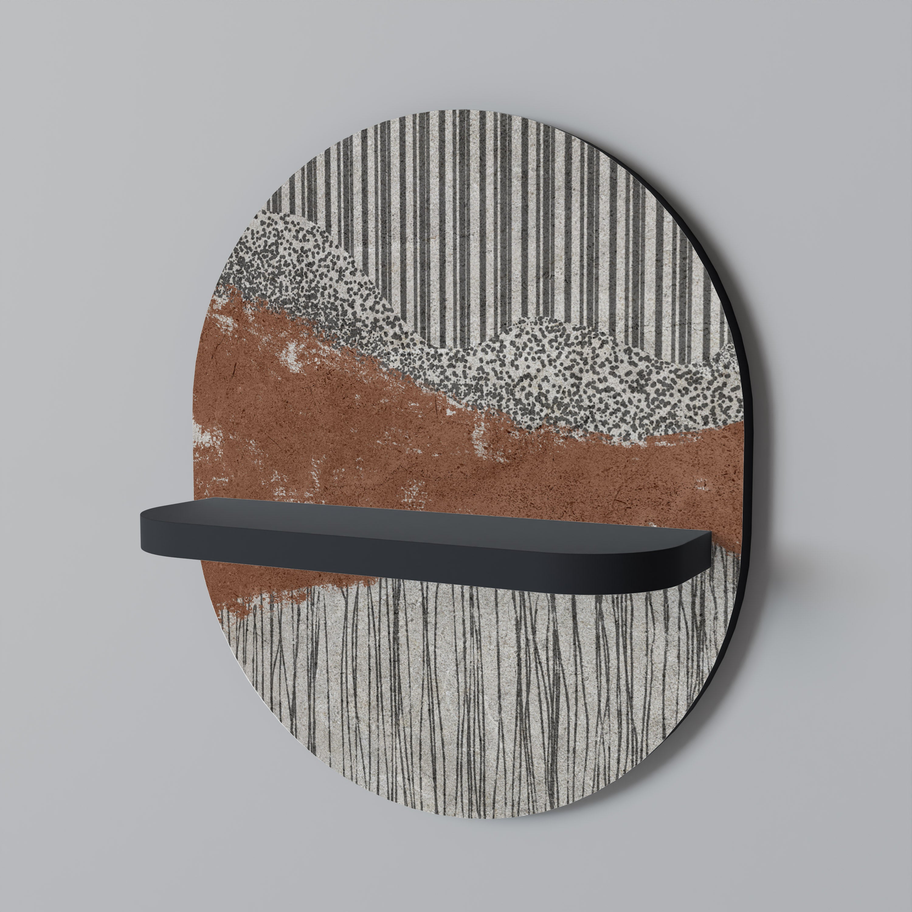 Estantería de arte ovalada STRIPED TERRAIN con acabado negro