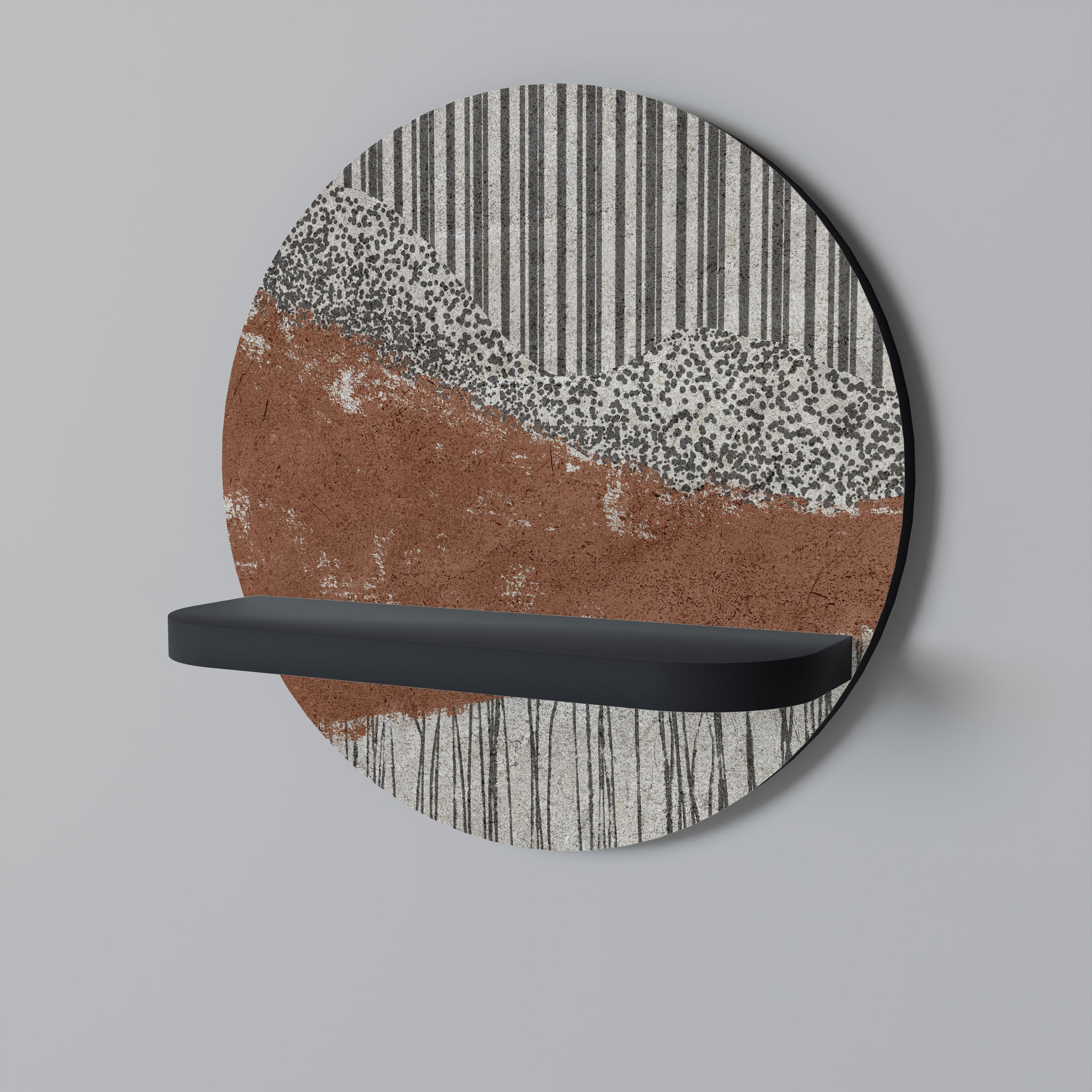 Estantería de arte redonda STRIPED TERRAIN con acabado negro