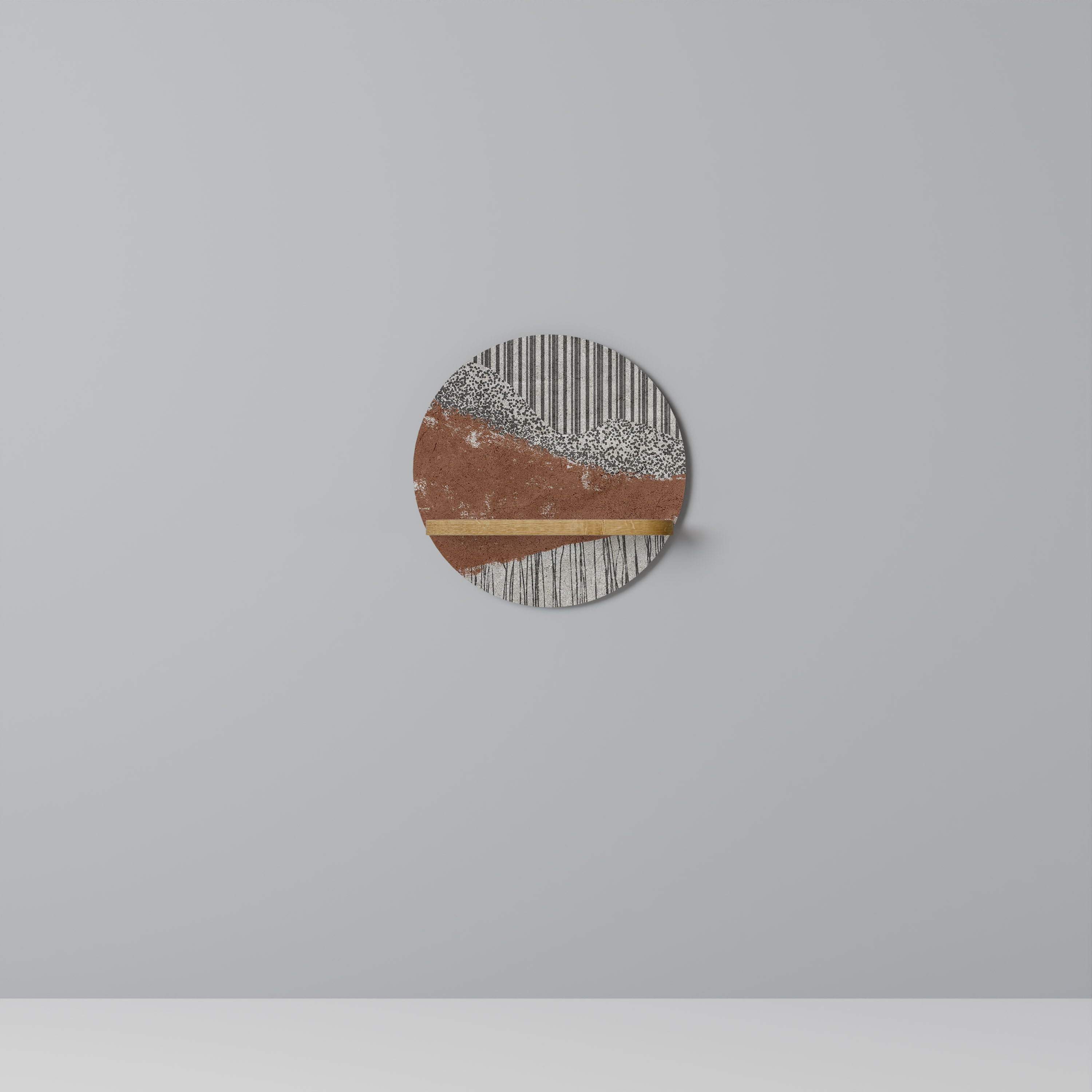 Estantería de arte redonda STRIPED TERRAIN con efecto roble