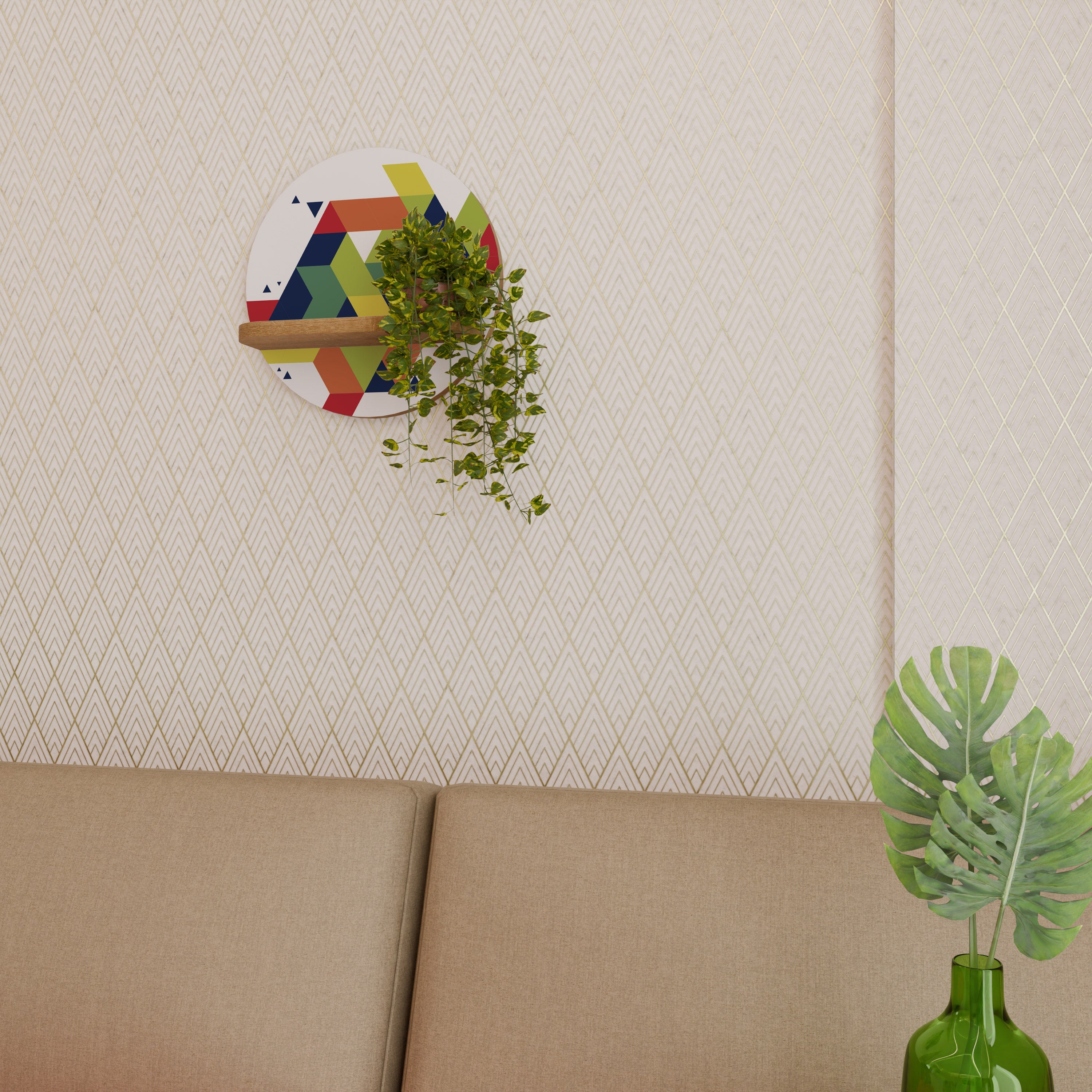 Estantería de arte redonda FUTURE SIGN con efecto roble