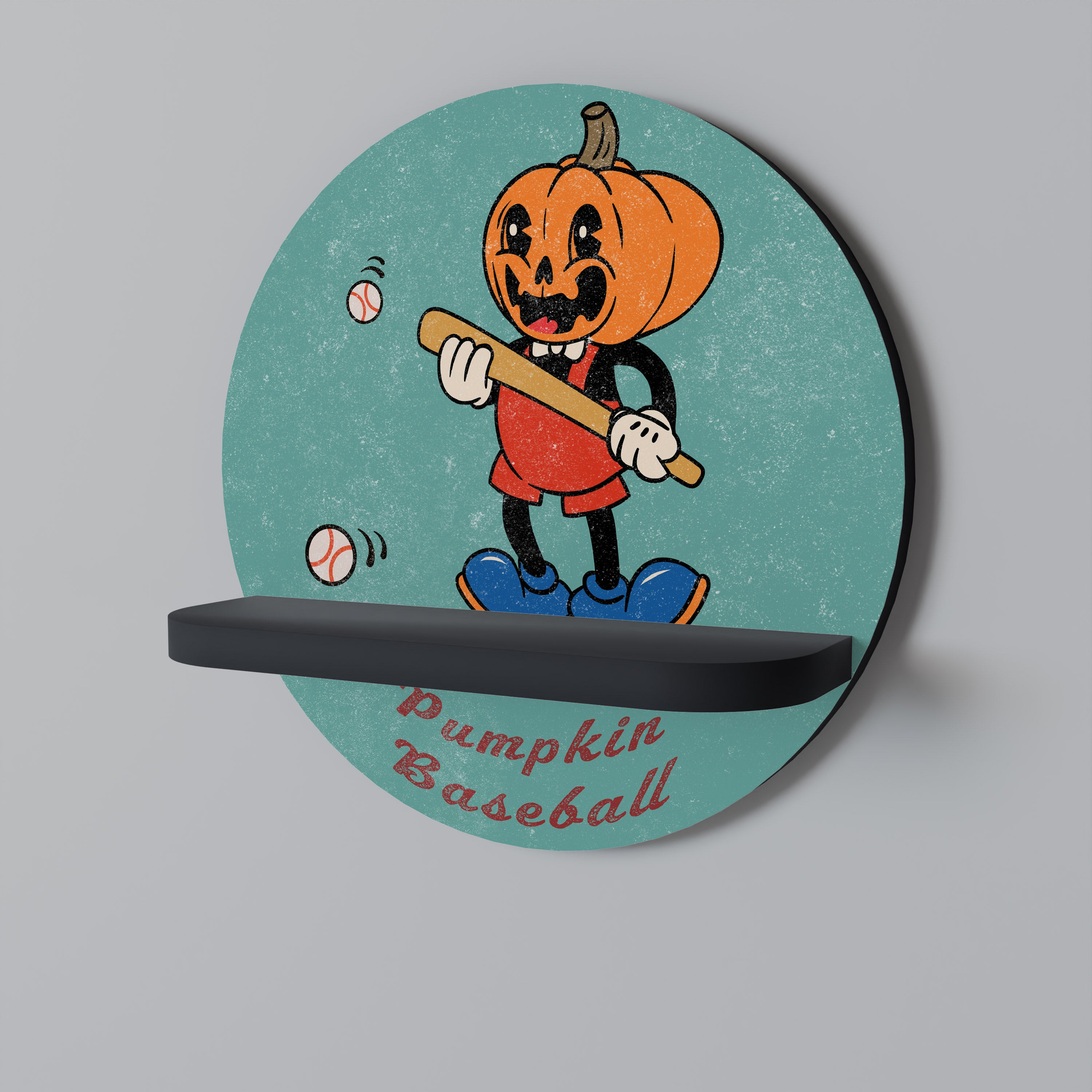 Estantería de arte redonda con diseño de calabaza y acabado negro