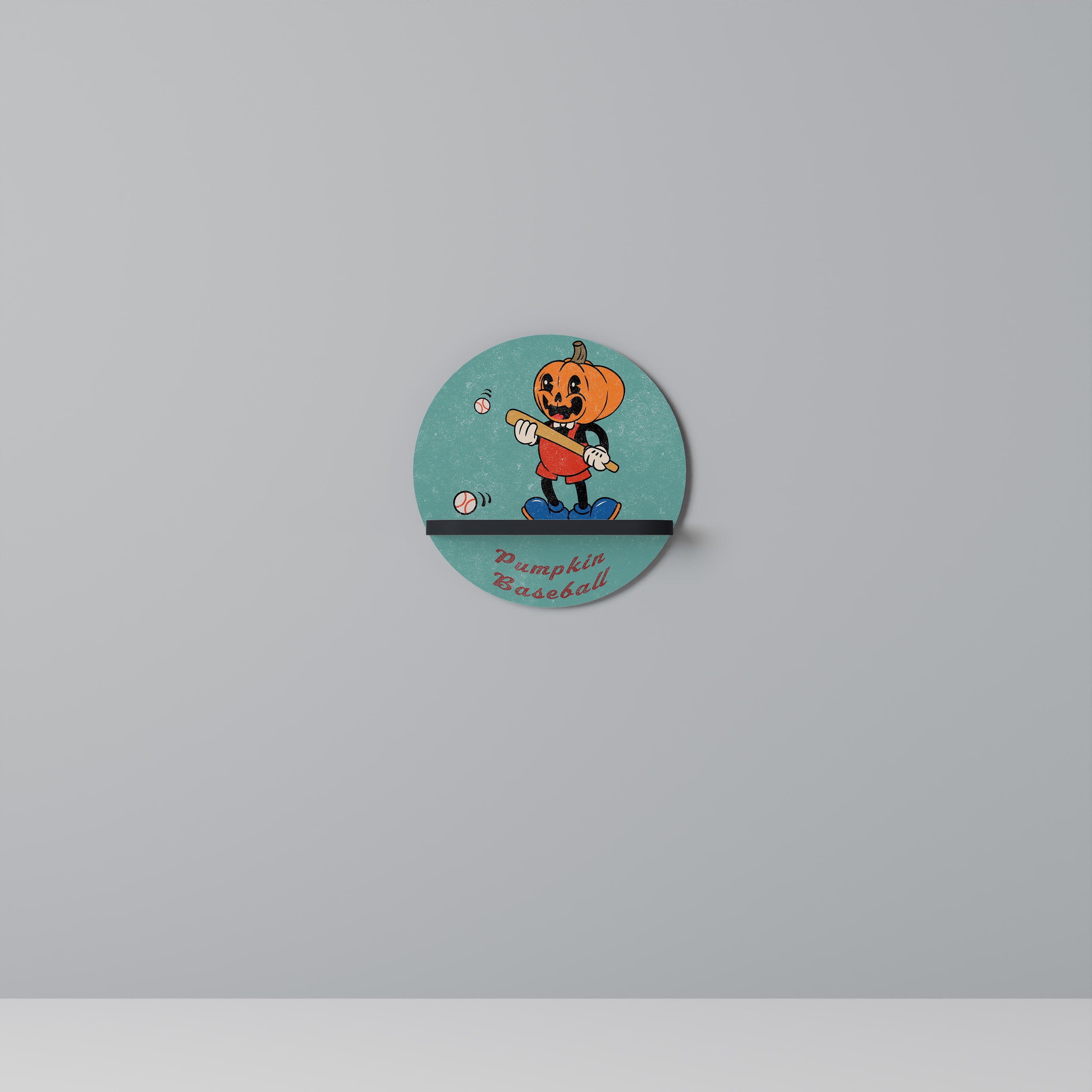 Estantería de arte redonda con diseño de calabaza y acabado negro