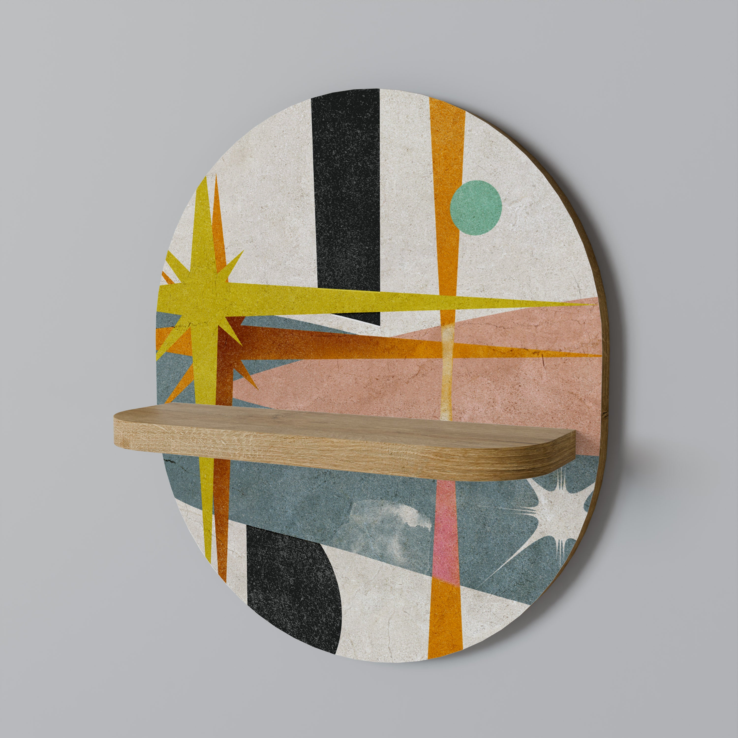 Estantería de arte ovalada INTERSTELLAR VIBES con efecto roble