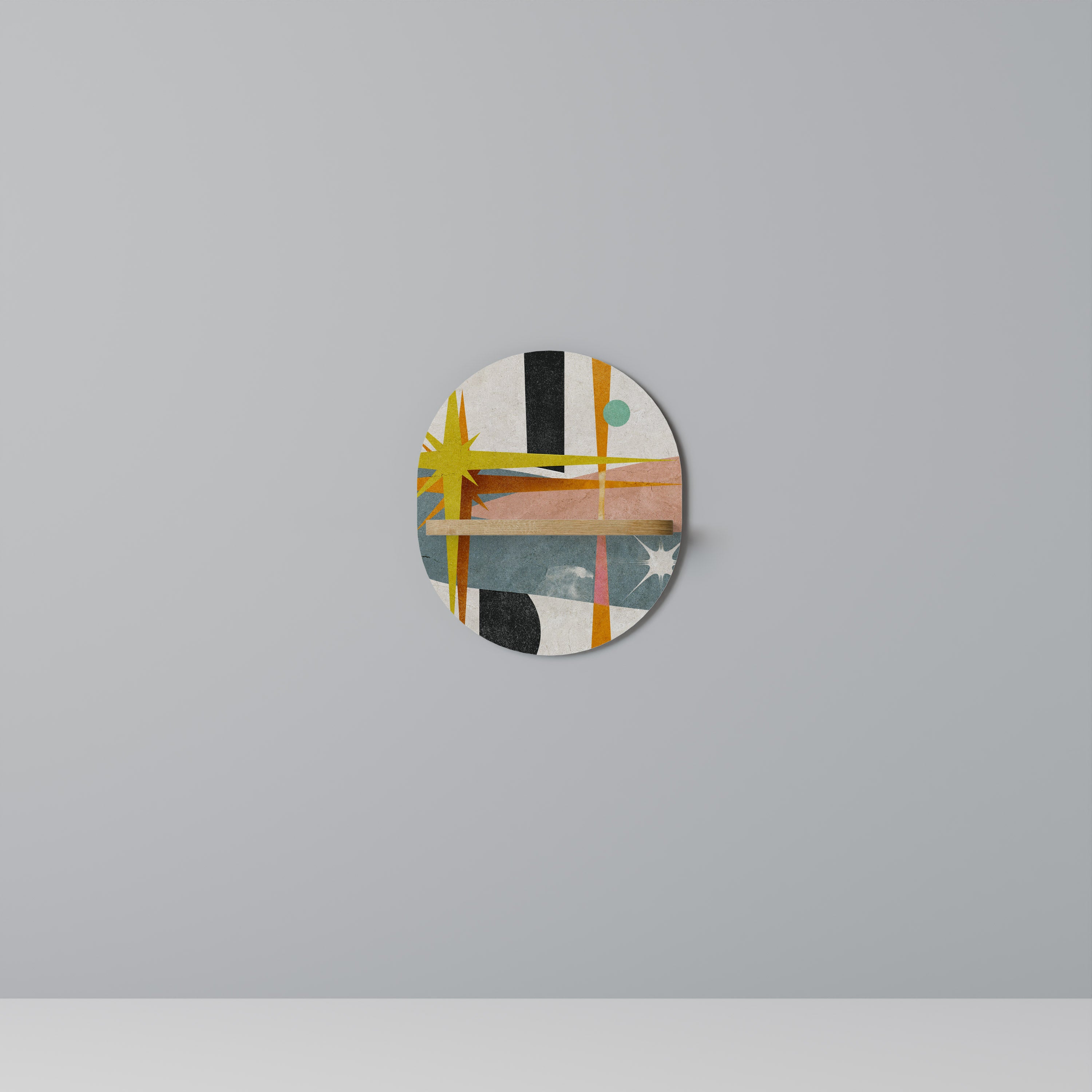 Estantería de arte ovalada INTERSTELLAR VIBES con efecto roble