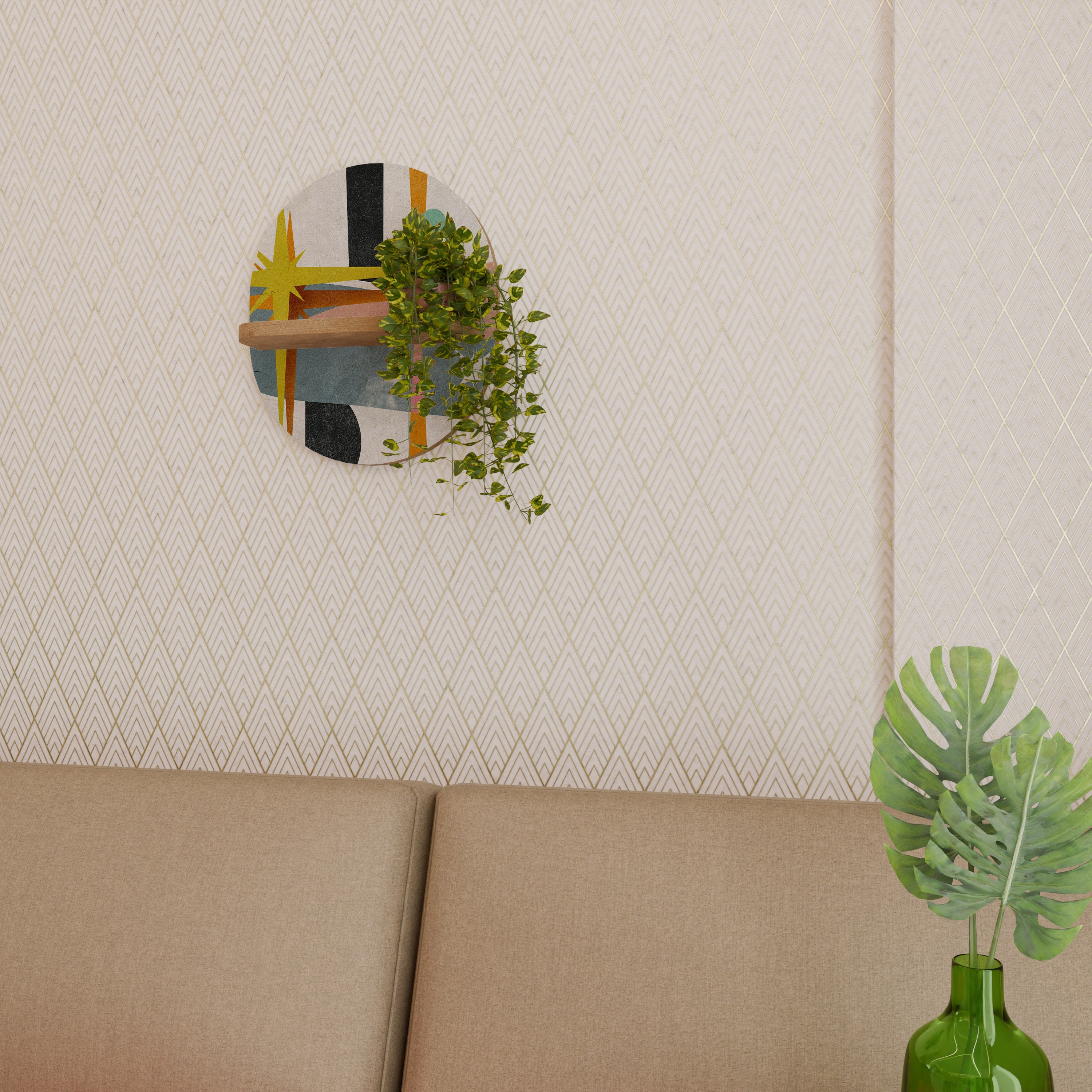 Estantería de arte ovalada INTERSTELLAR VIBES con efecto roble