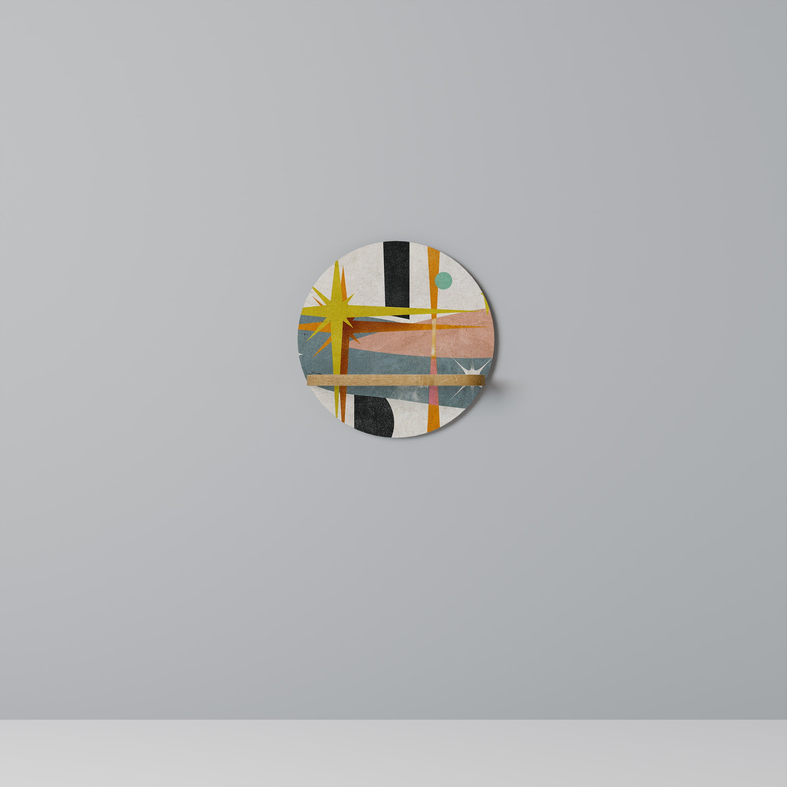 Estantería artística redonda INTERSTELLAR VIBES con efecto roble