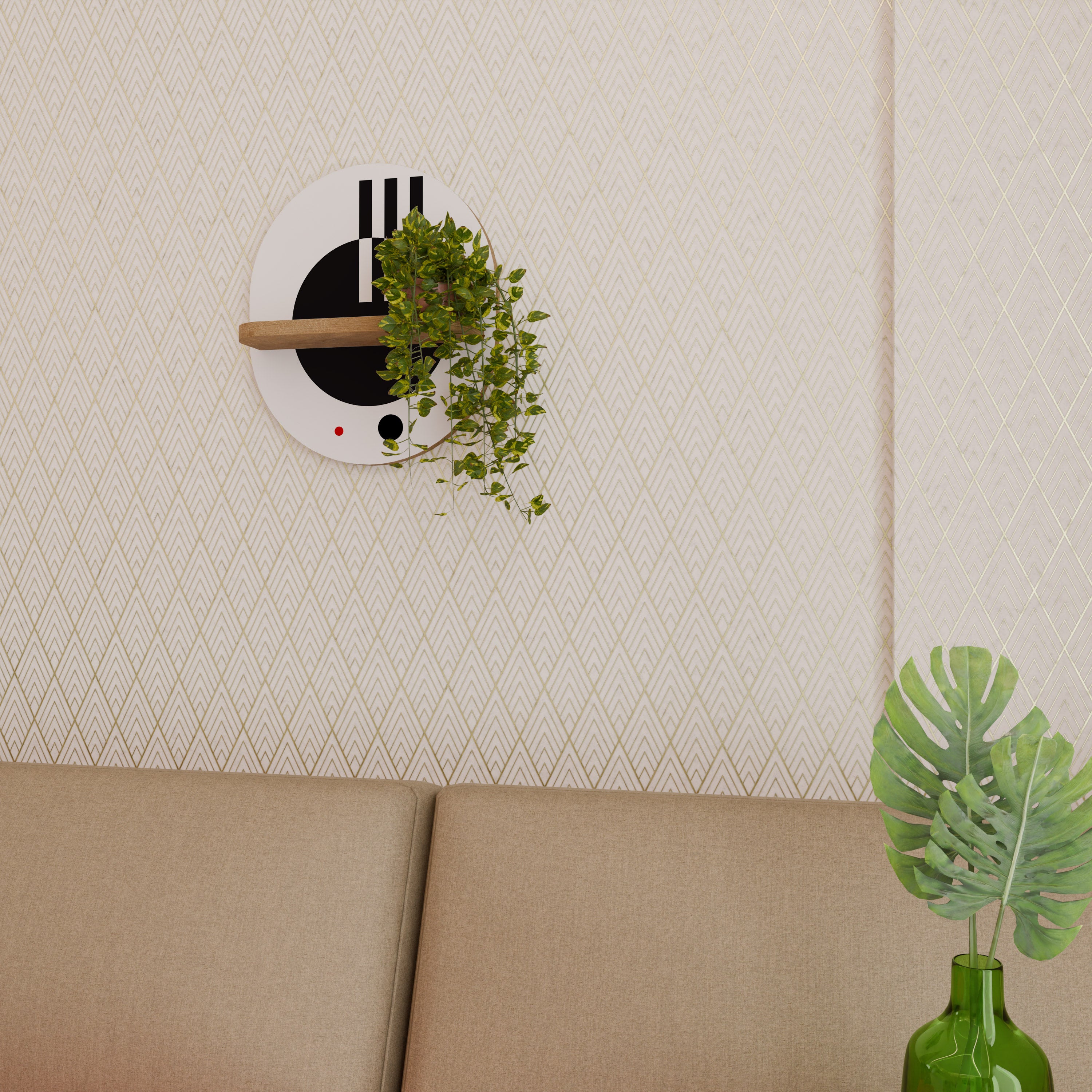 Estantería de arte ovalada efecto roble COMBINACIÓN BLANCO Y NEGRO