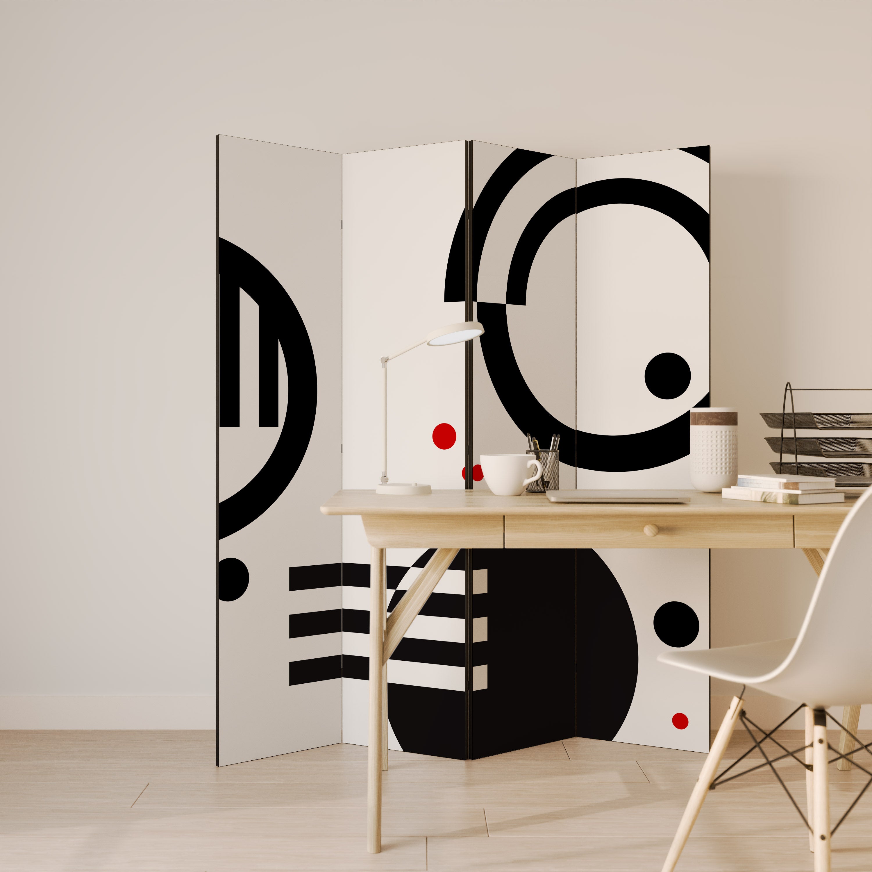 BLACK AND WHITE COMBINATION Decorative 4-Panel Room Divider