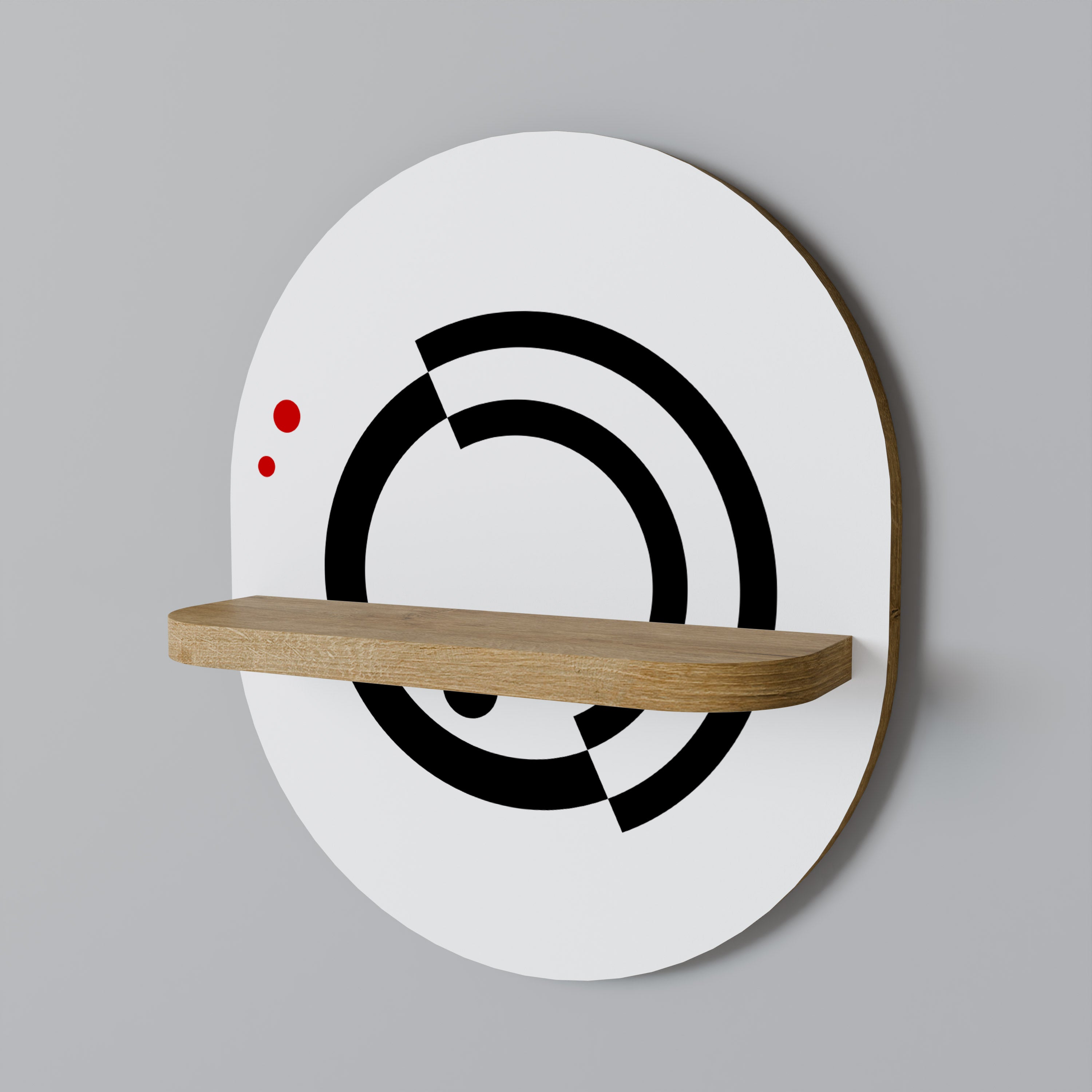 Estantería de arte ovalada ORBITAL FLOW con efecto roble