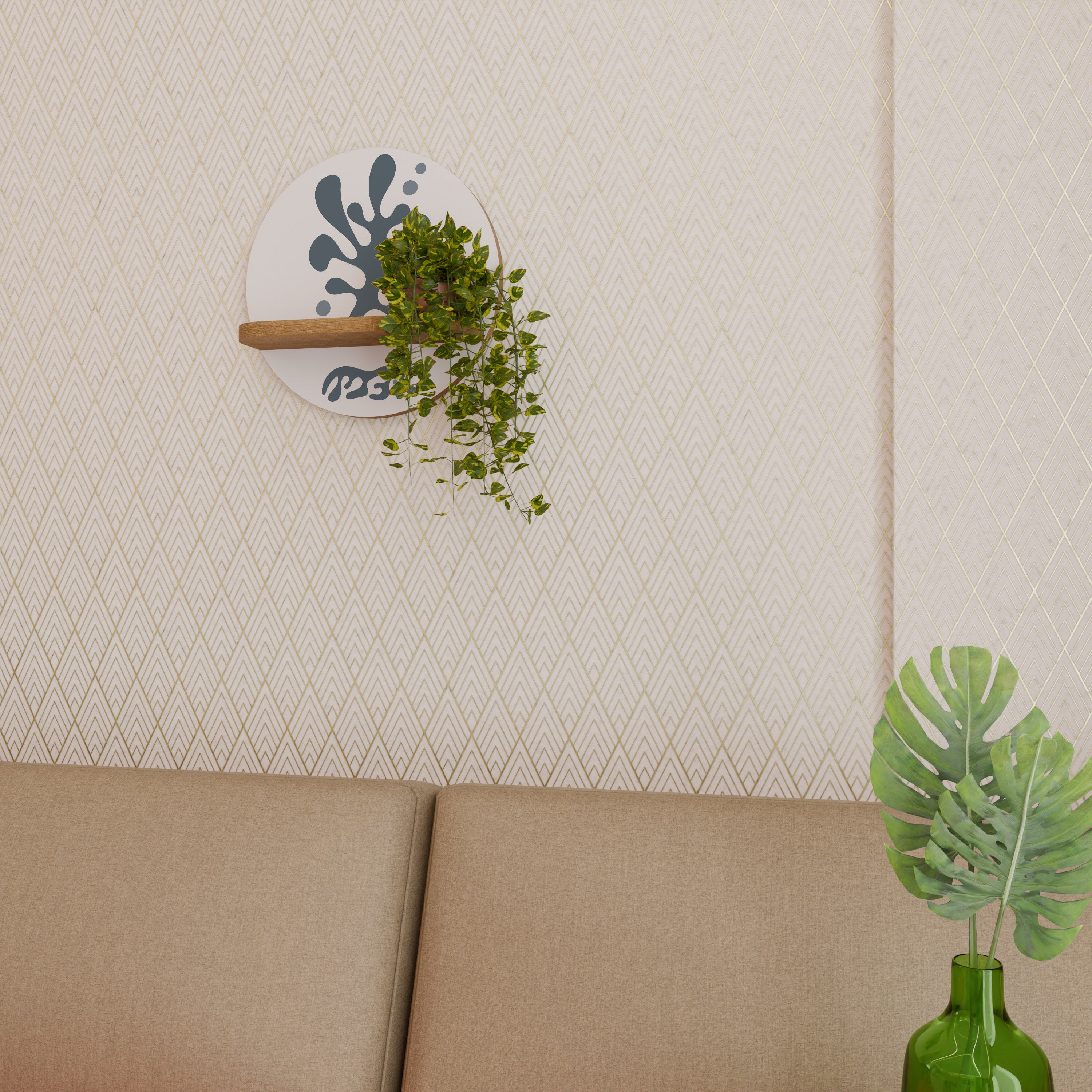 Estantería de arte redonda WONDERLAND VEGETATION con efecto roble