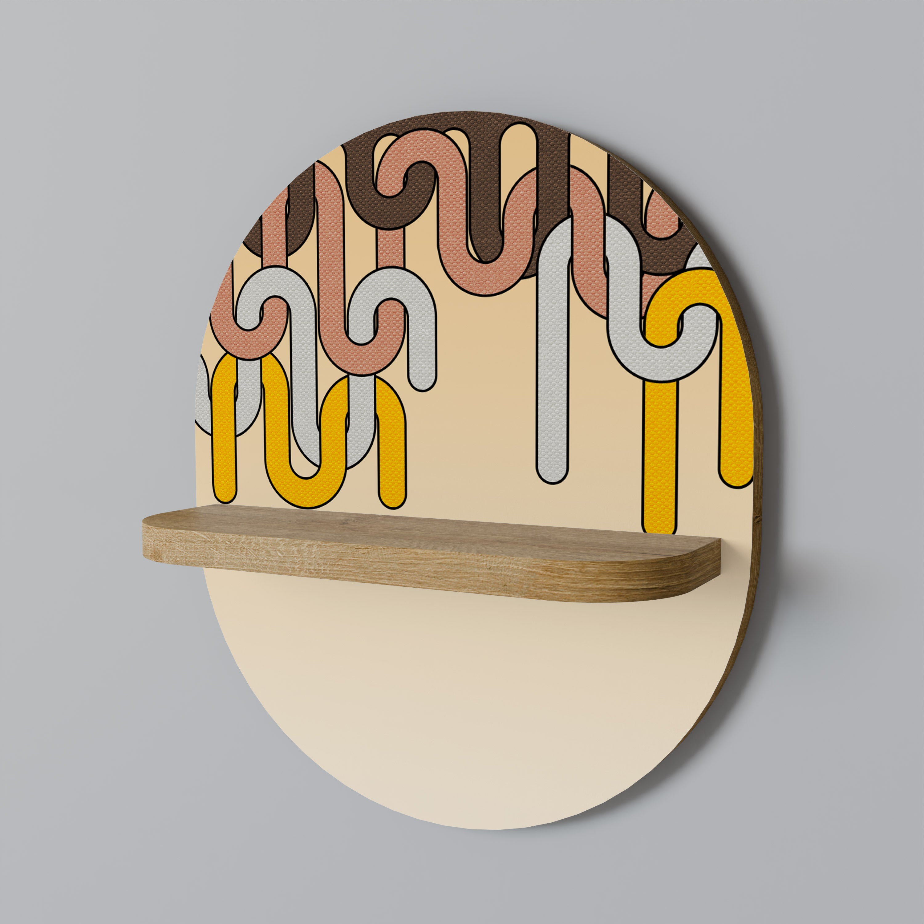 Estantería de arte ovalada COLORFUL STRINGS con efecto roble