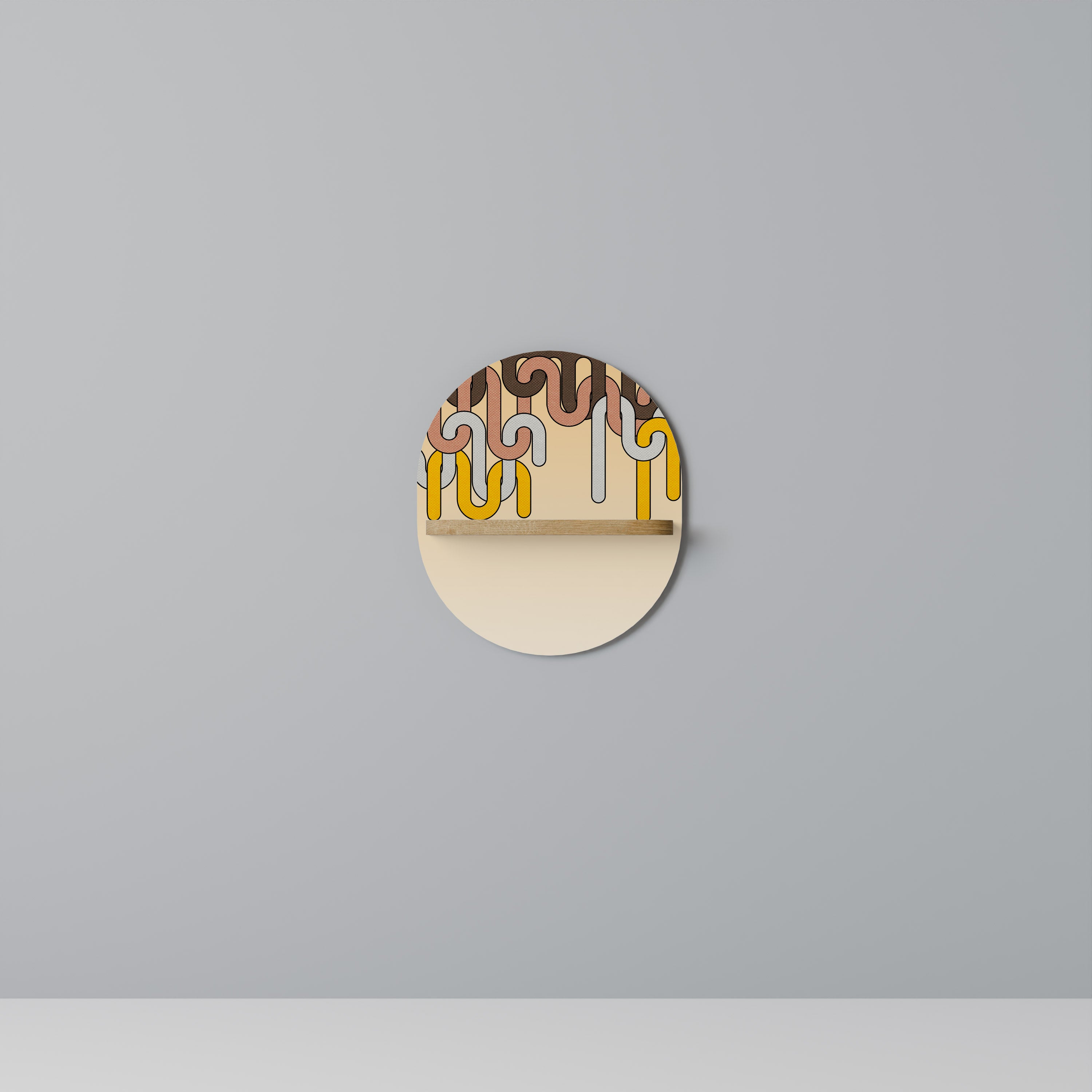 Estantería de arte ovalada COLORFUL STRINGS con efecto roble