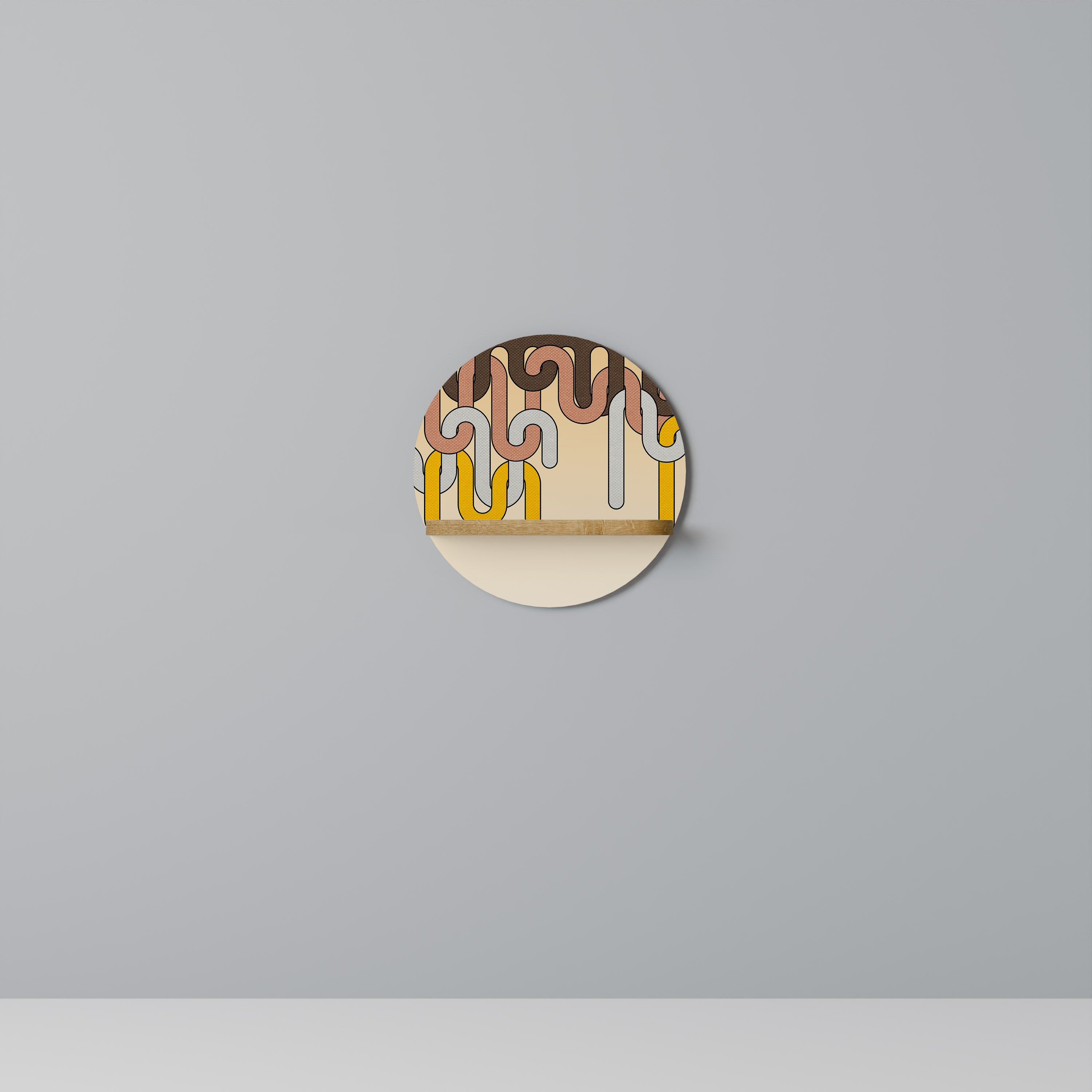 Estantería de arte redonda COLORFUL STRINGS con efecto roble