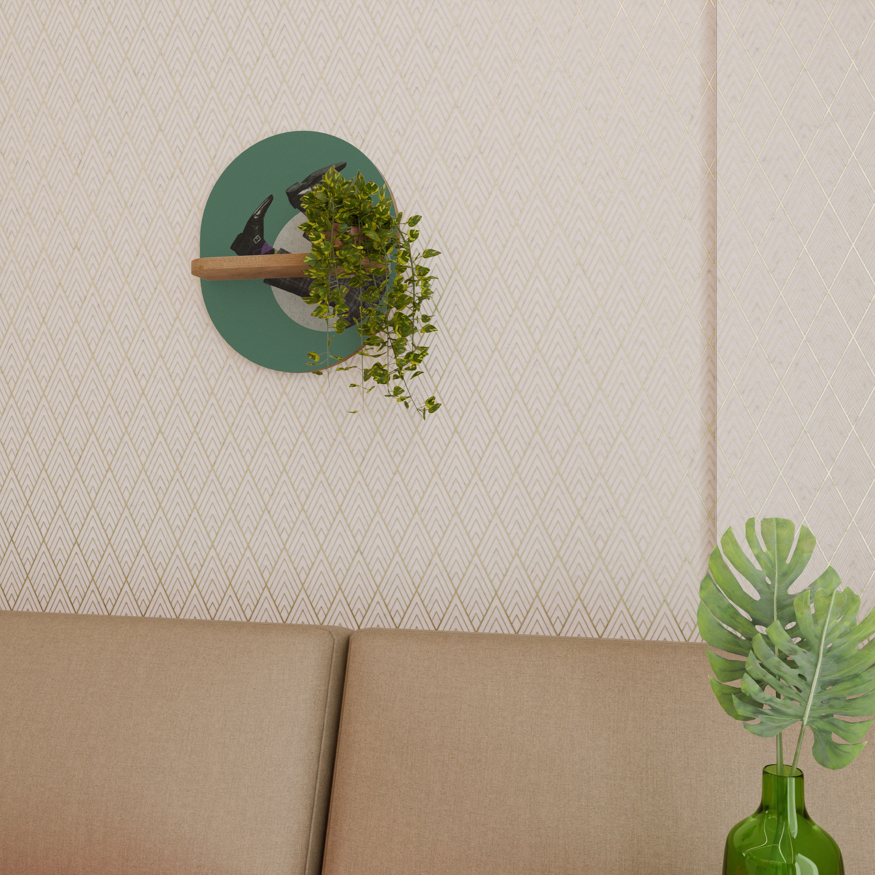 Estantería de arte ovalada FALL OF MAN con efecto roble