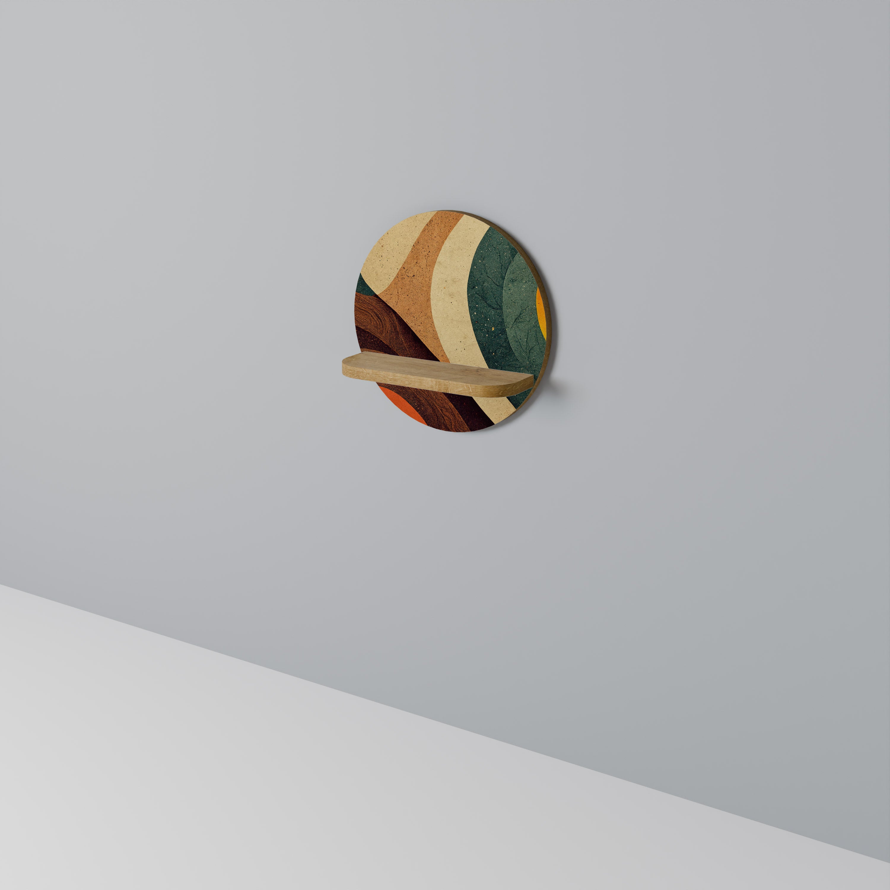 Estantería de arte redonda COLORFUL STRANDS con efecto roble