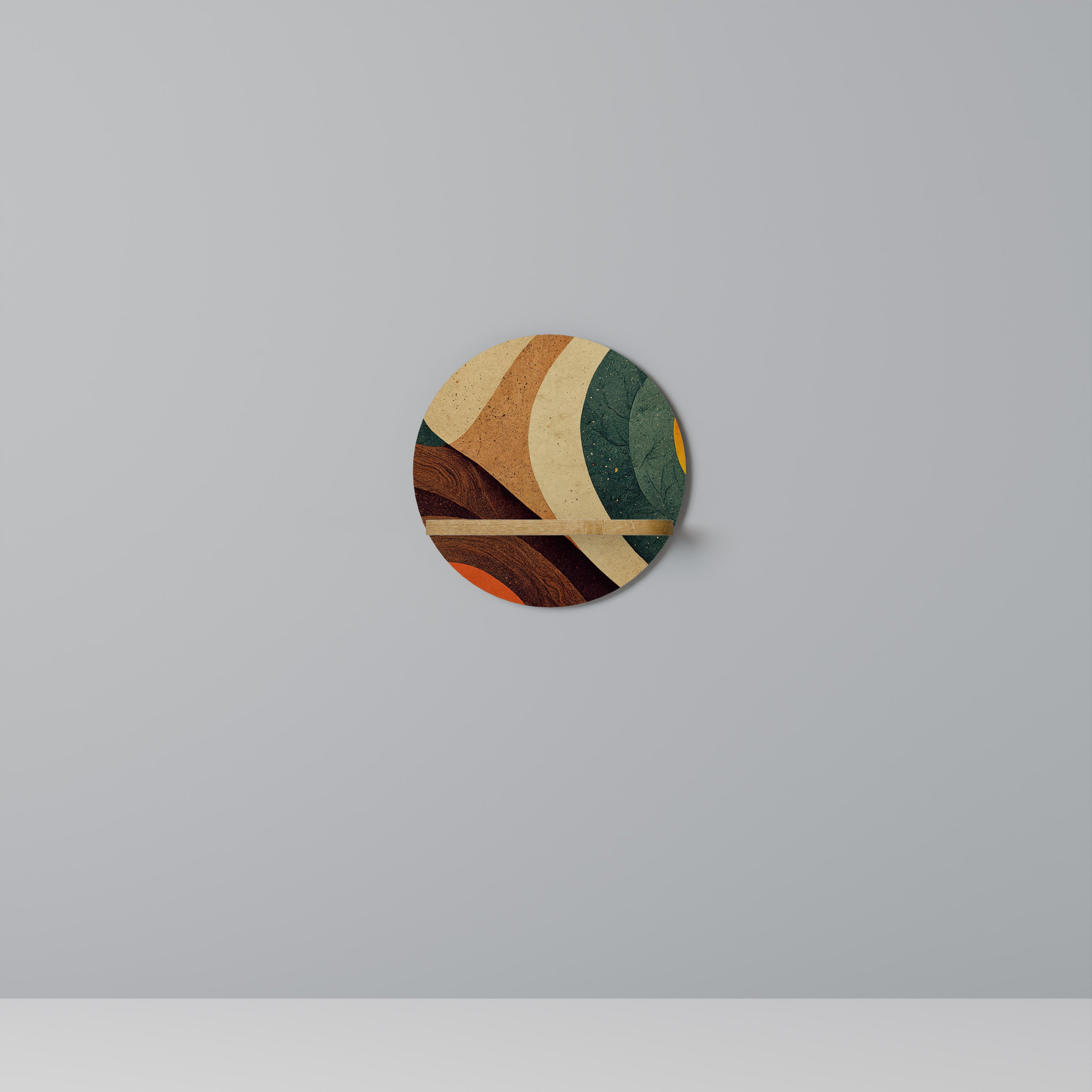 Estantería de arte redonda COLORFUL STRANDS con efecto roble