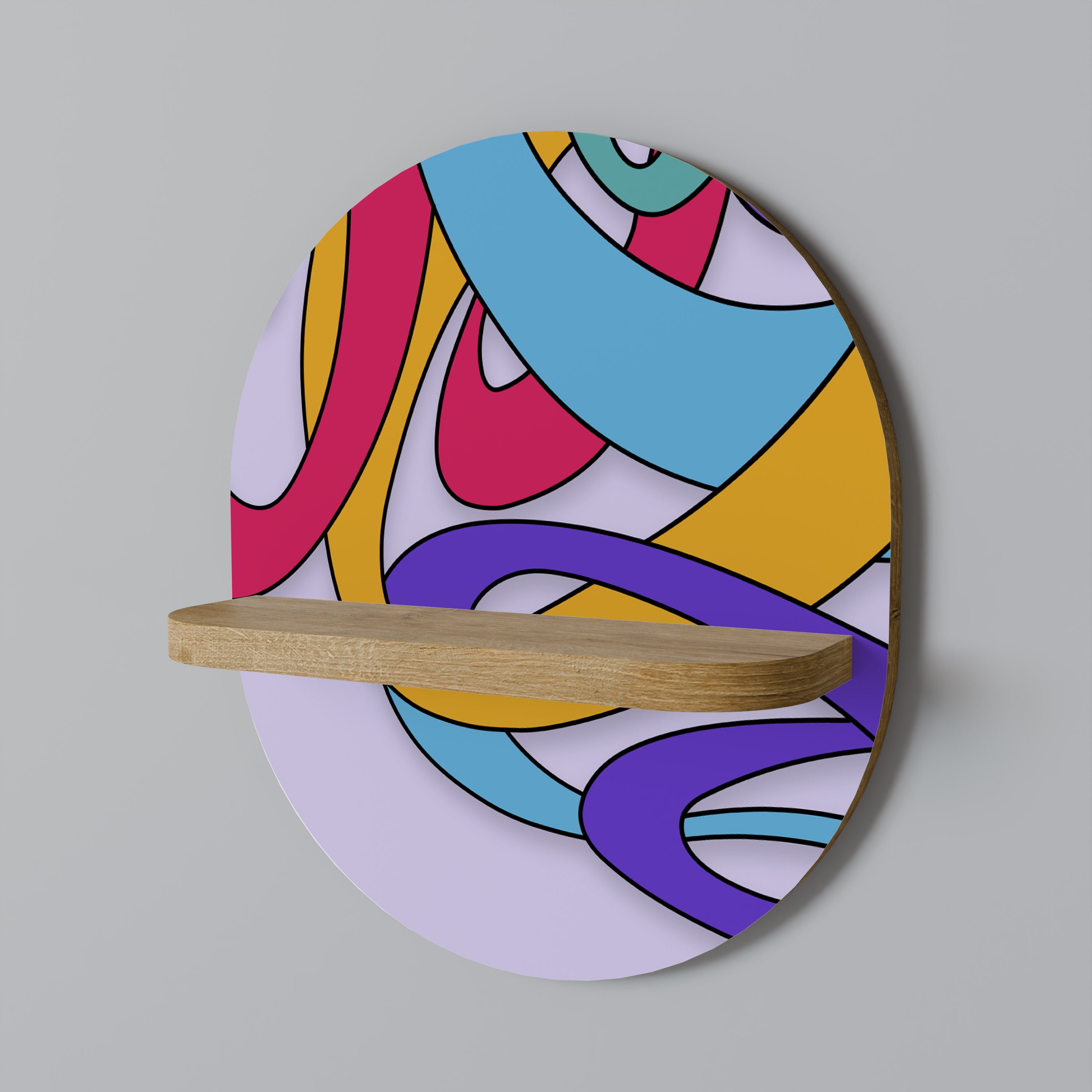 Estantería de arte ovalada COLOR STREAM con efecto roble