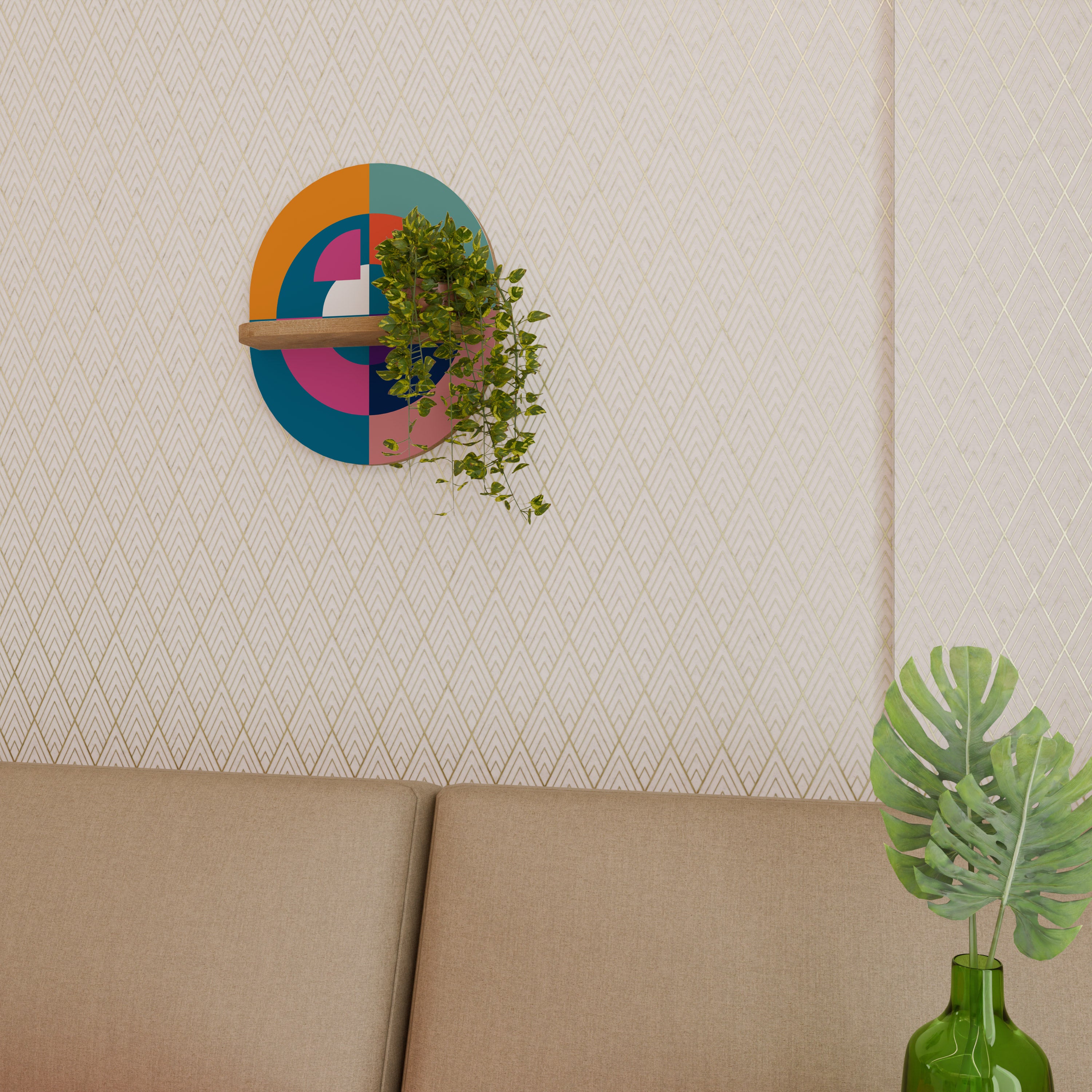 CREANDO JUNTOS Estantería de arte ovalada con efecto roble