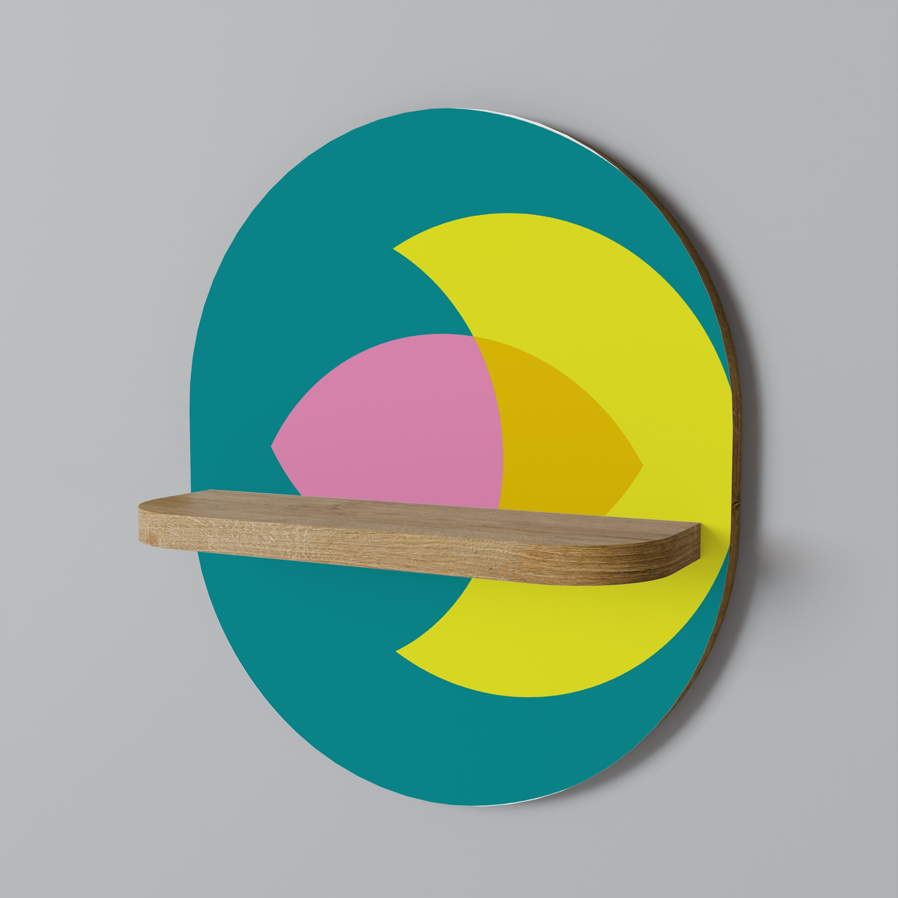 APOYO ESPIRITUAL Estantería de arte ovalada con efecto roble