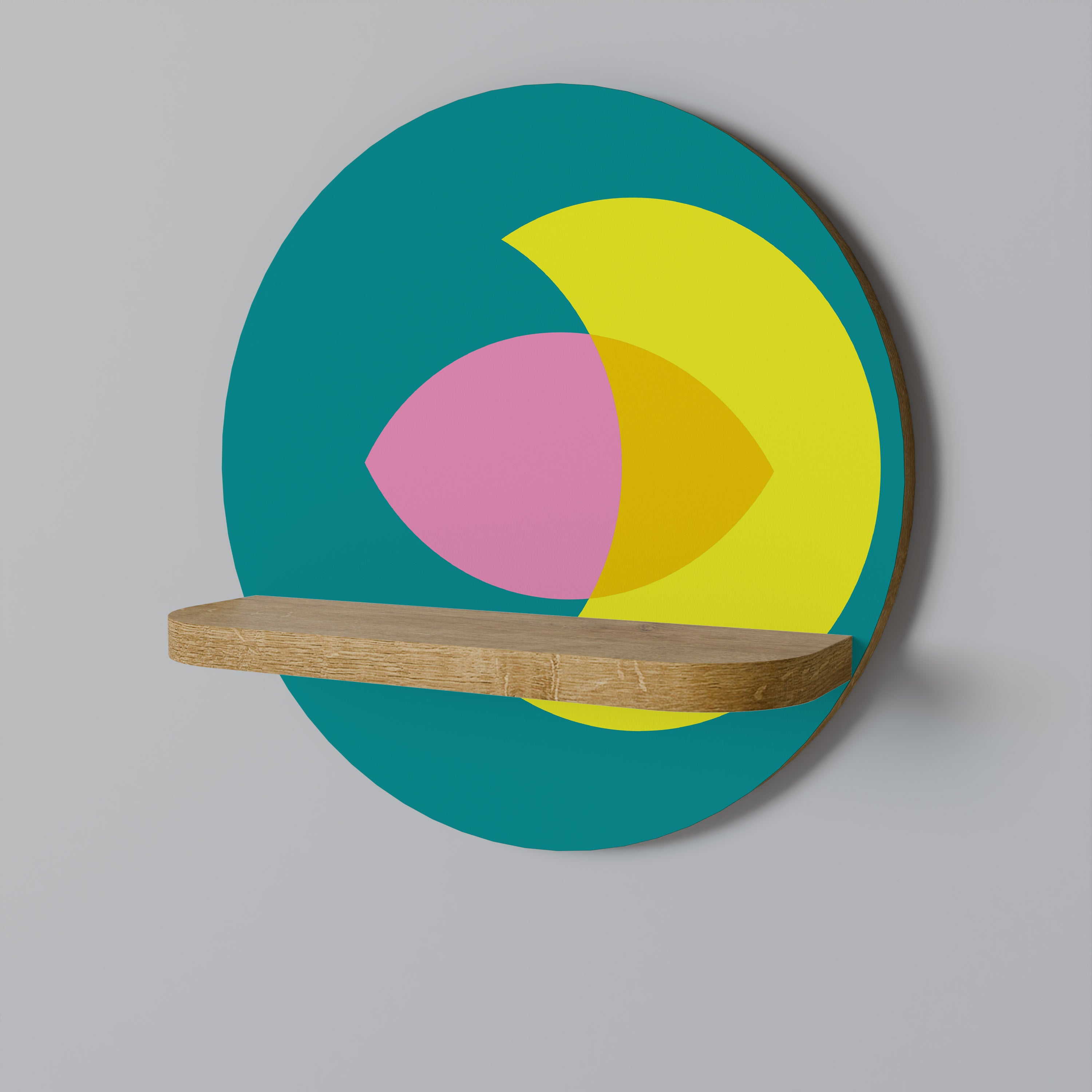 APOYO ESPIRITUAL Estantería de arte redonda con efecto roble