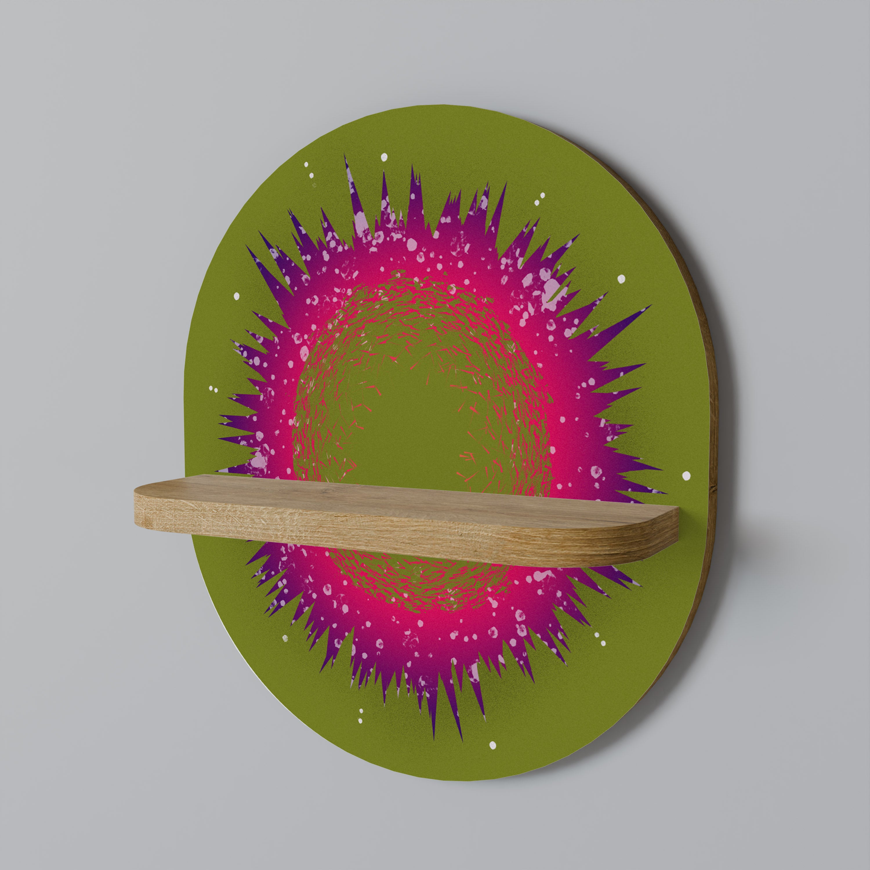 Estantería de arte ovalada EXPLOSION ESSENCE con efecto roble