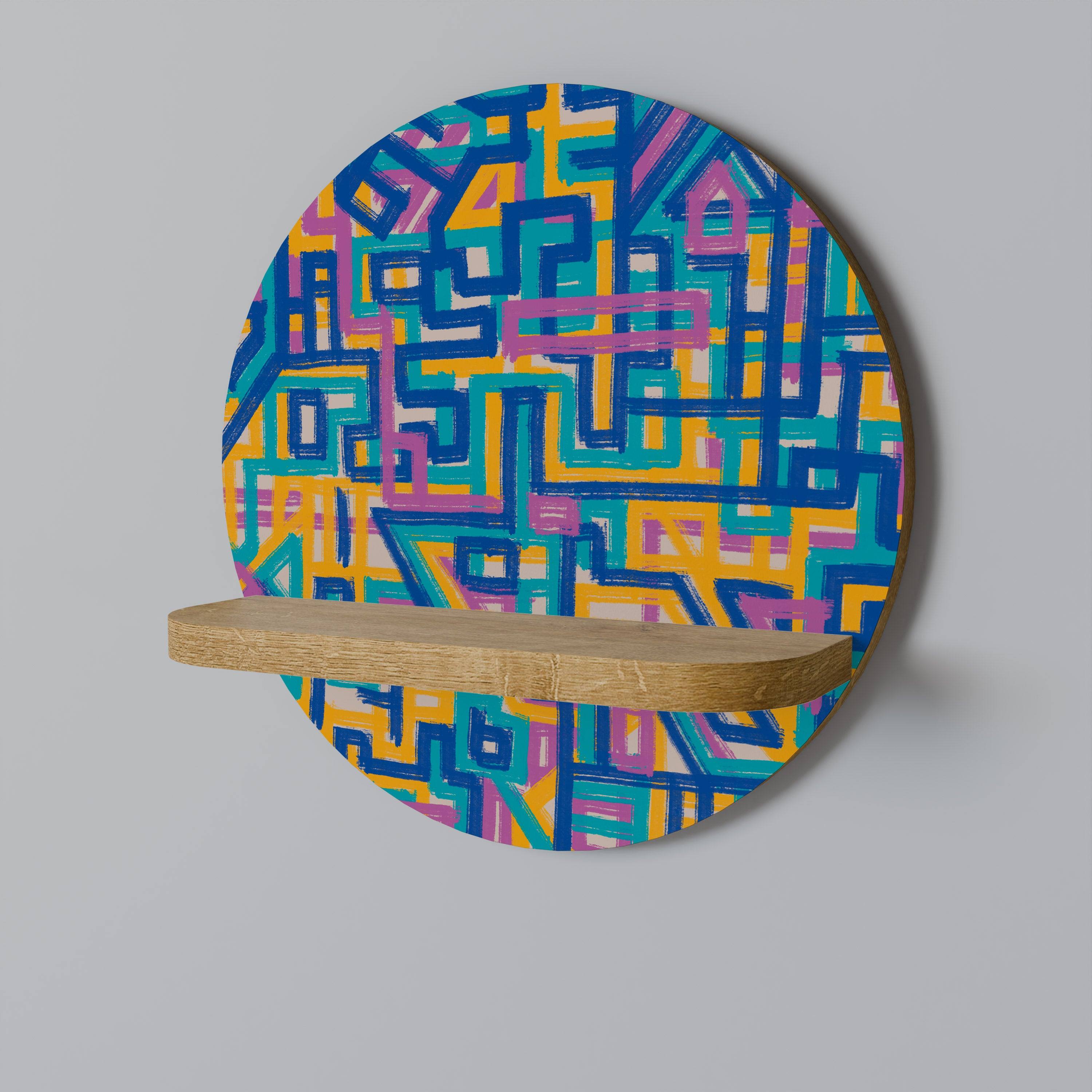 Estantería de arte redonda MEMORIES MAP con efecto roble