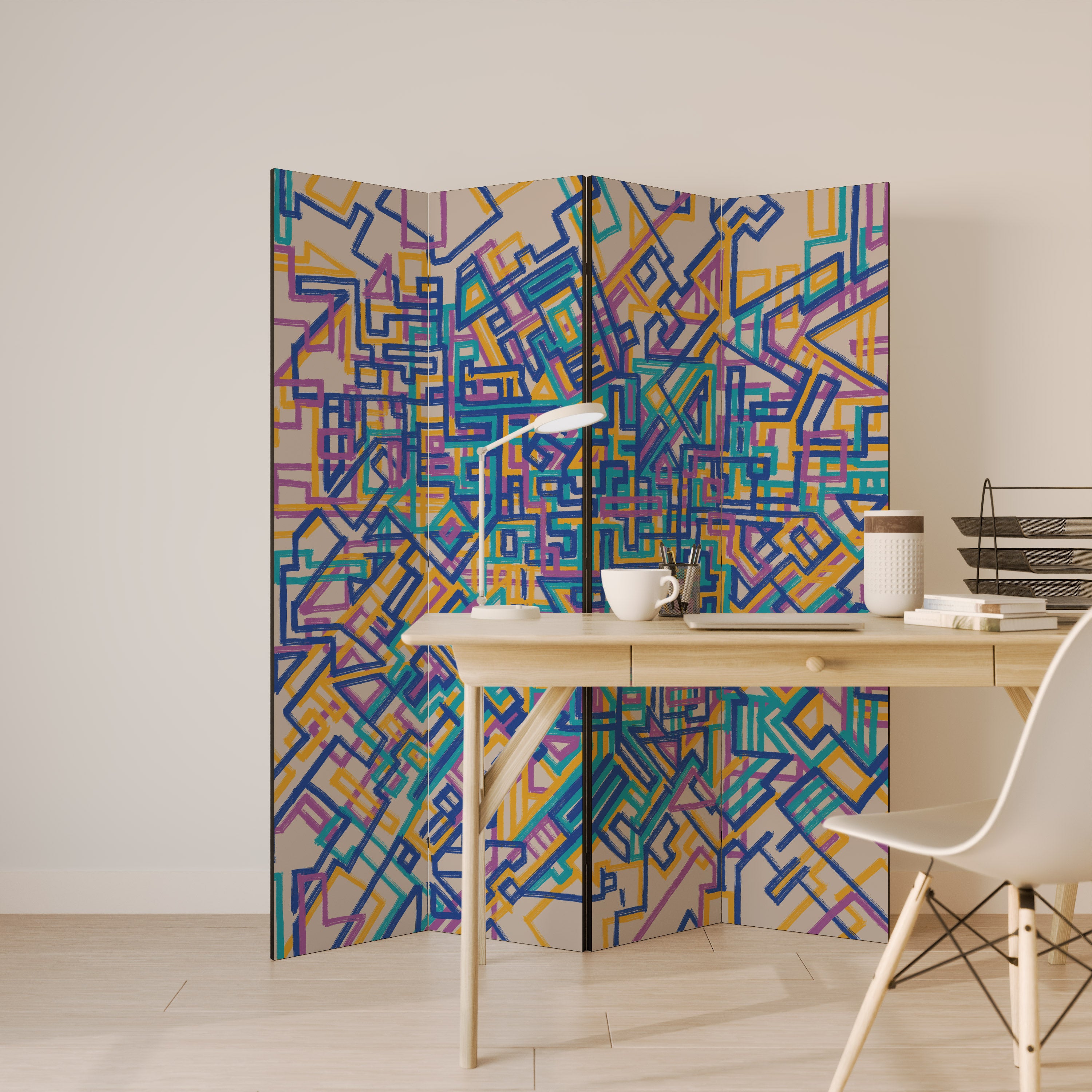 MEMORIES MAP Decorative 4-Panel Room Divider