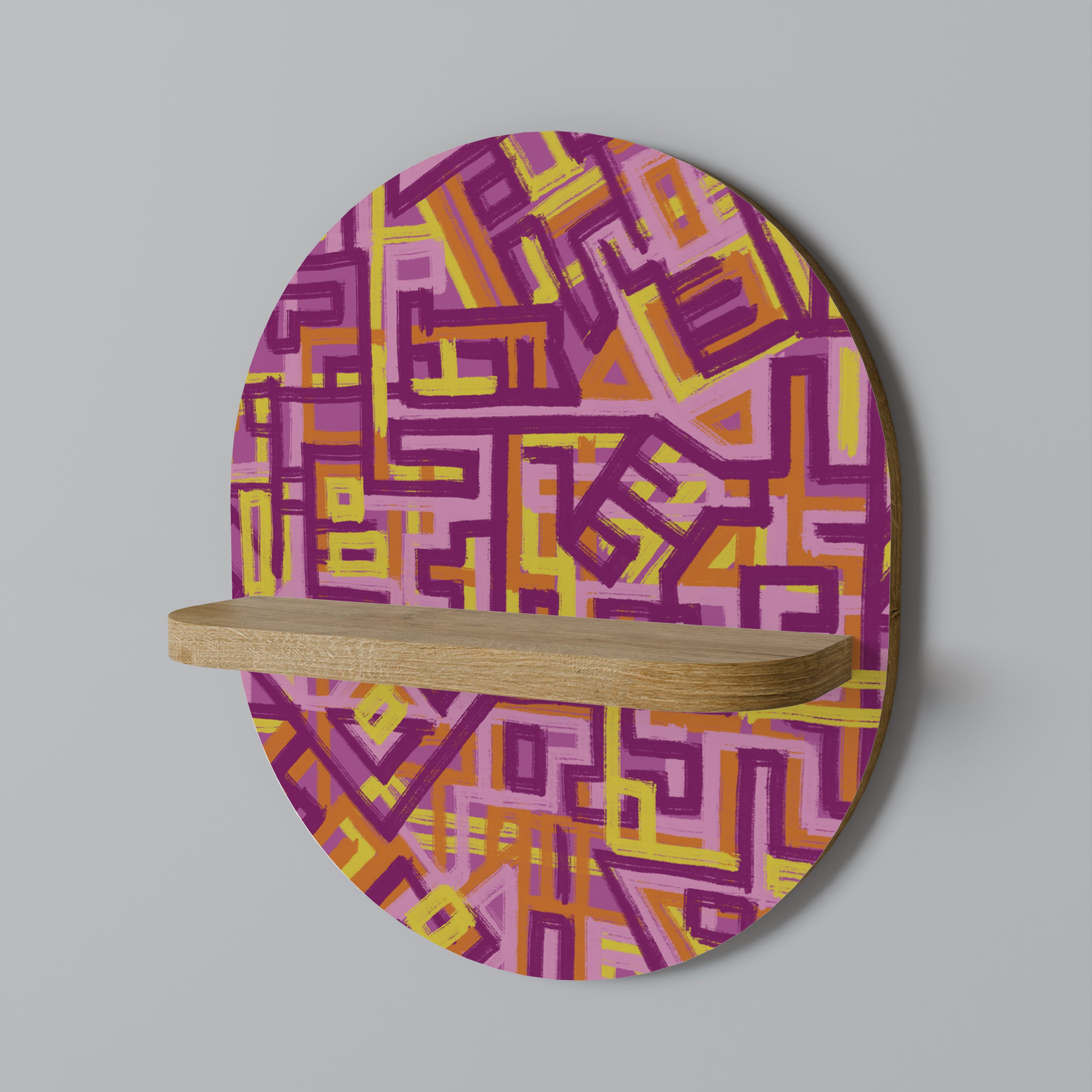 Estantería de arte ovalada LOVELY MEMORIES con efecto roble