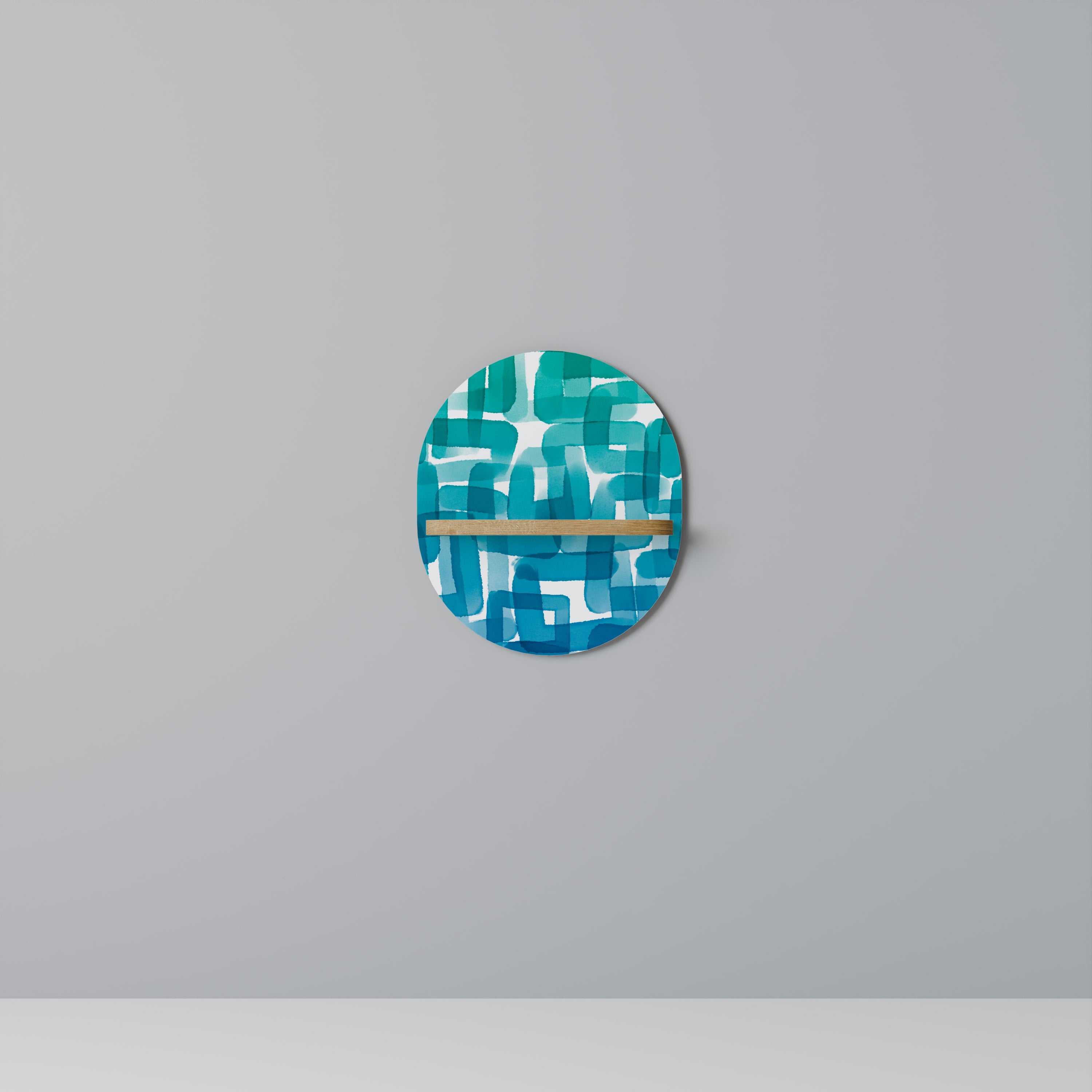 Estantería de arte ovalada con efecto roble RECTÁNGULOS TURQUESA