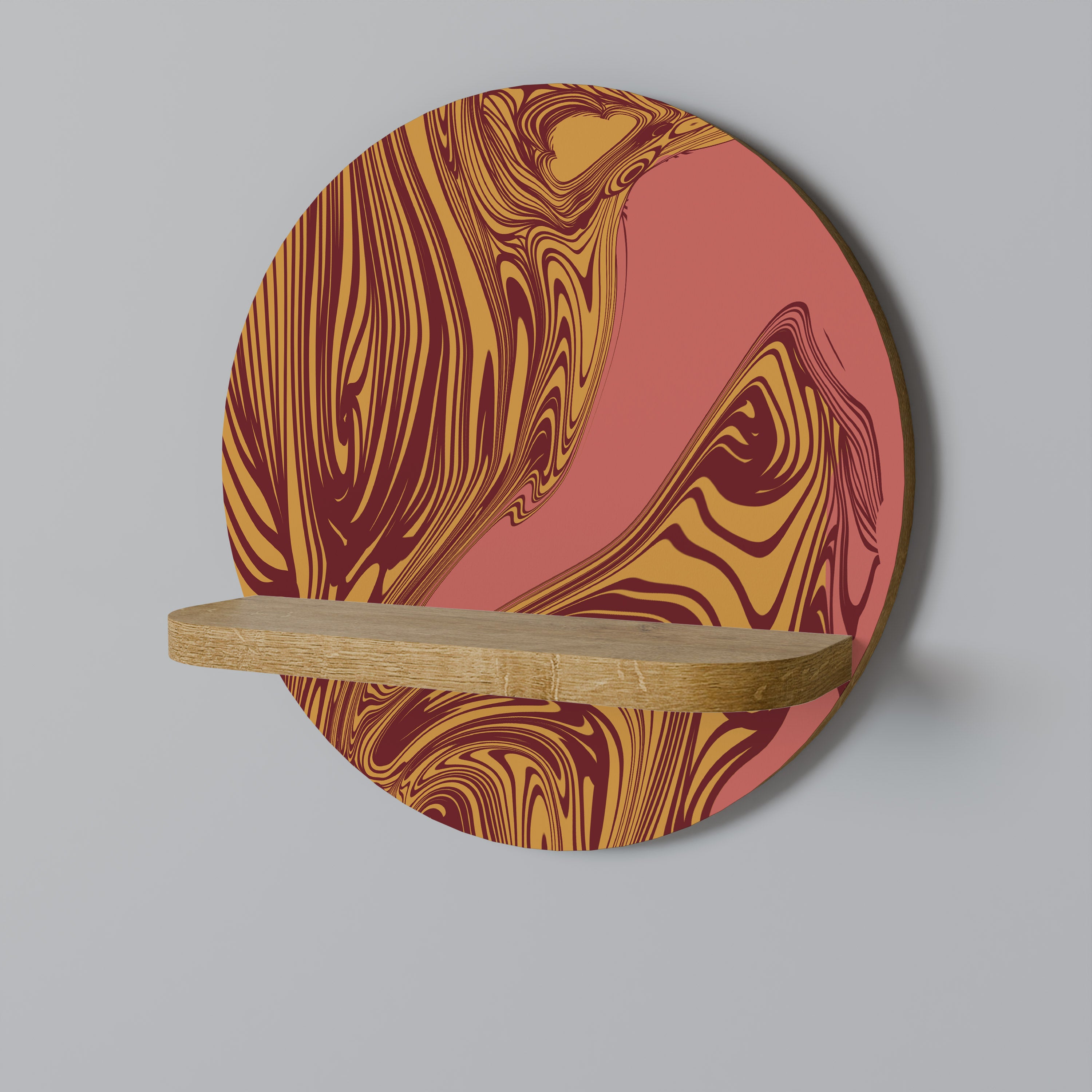 PENSAMIENTOS FLOTANTES Estantería de Arte Redonda Efecto Roble