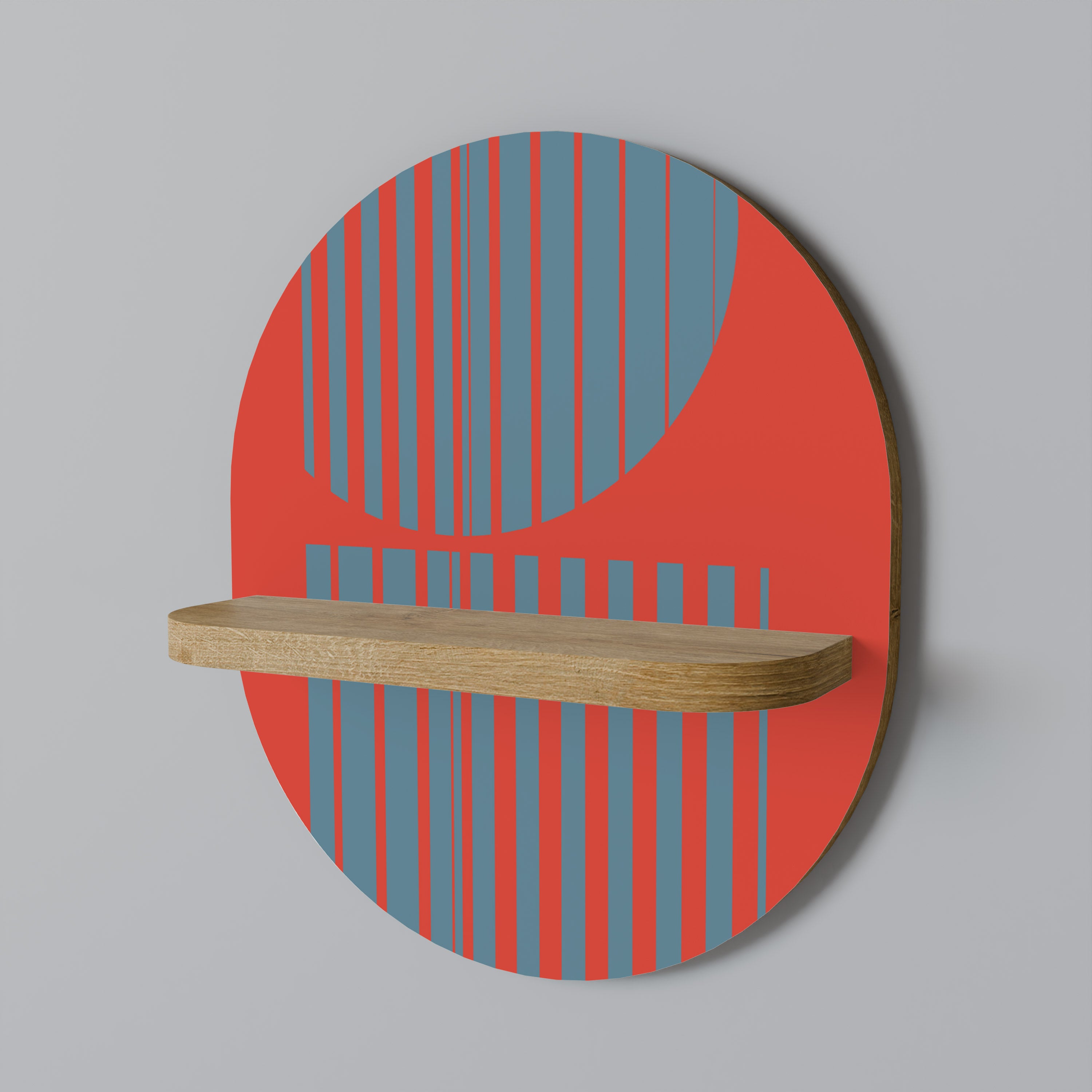 Estantería de arte ovalada RISING GEOMETRY STARS con efecto roble