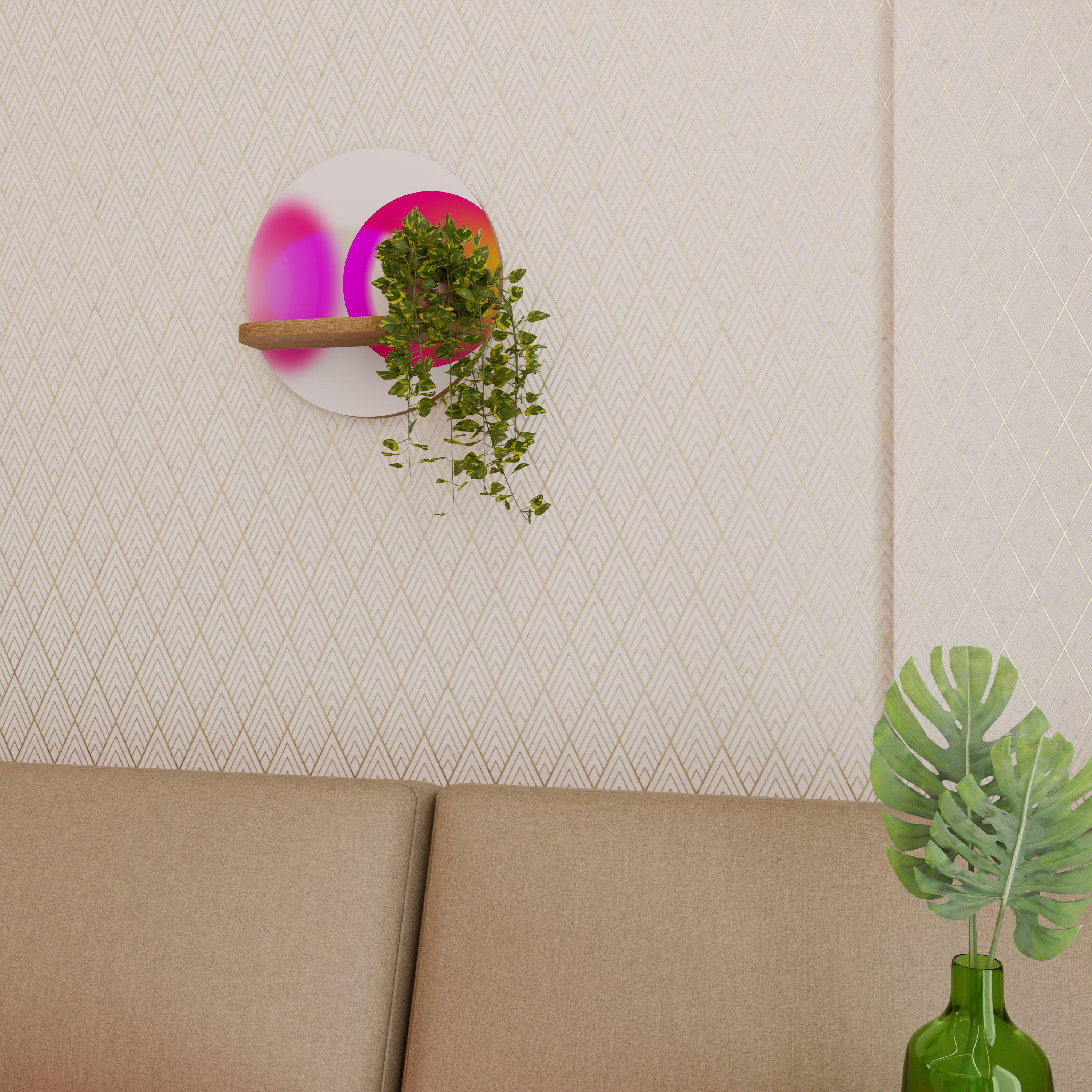 Estantería de arte redonda SINFONÍA DE COLORES en efecto roble