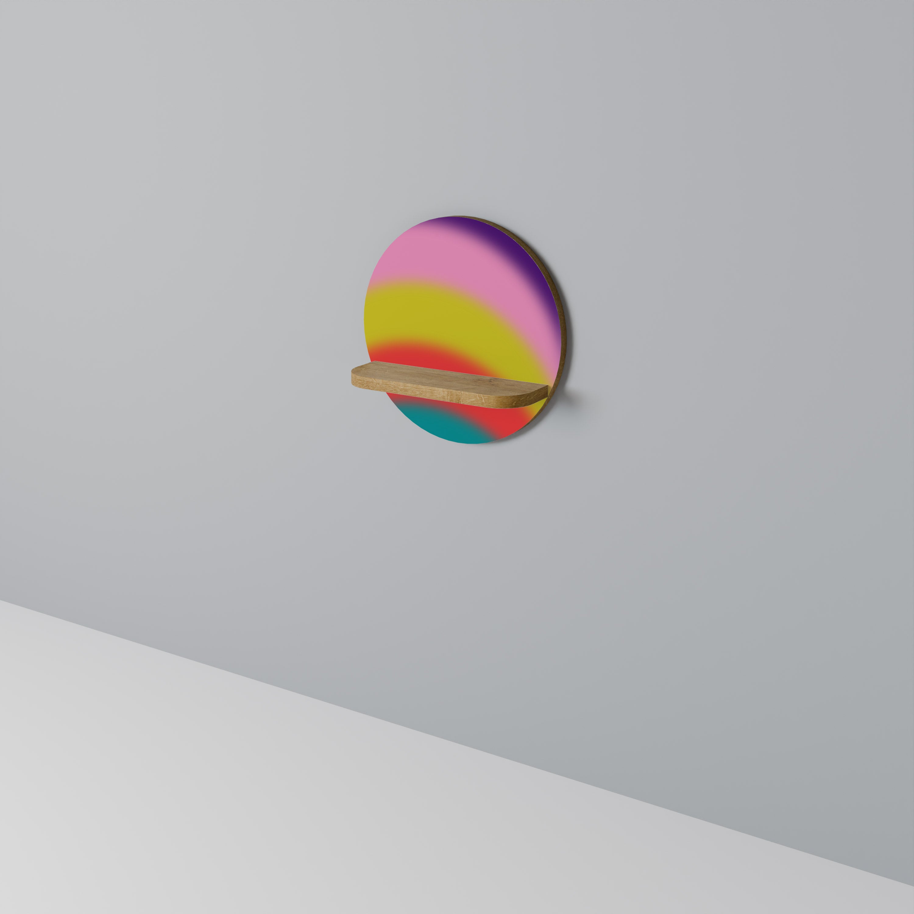 Estantería de arte redonda RAINBOW TIME con efecto roble