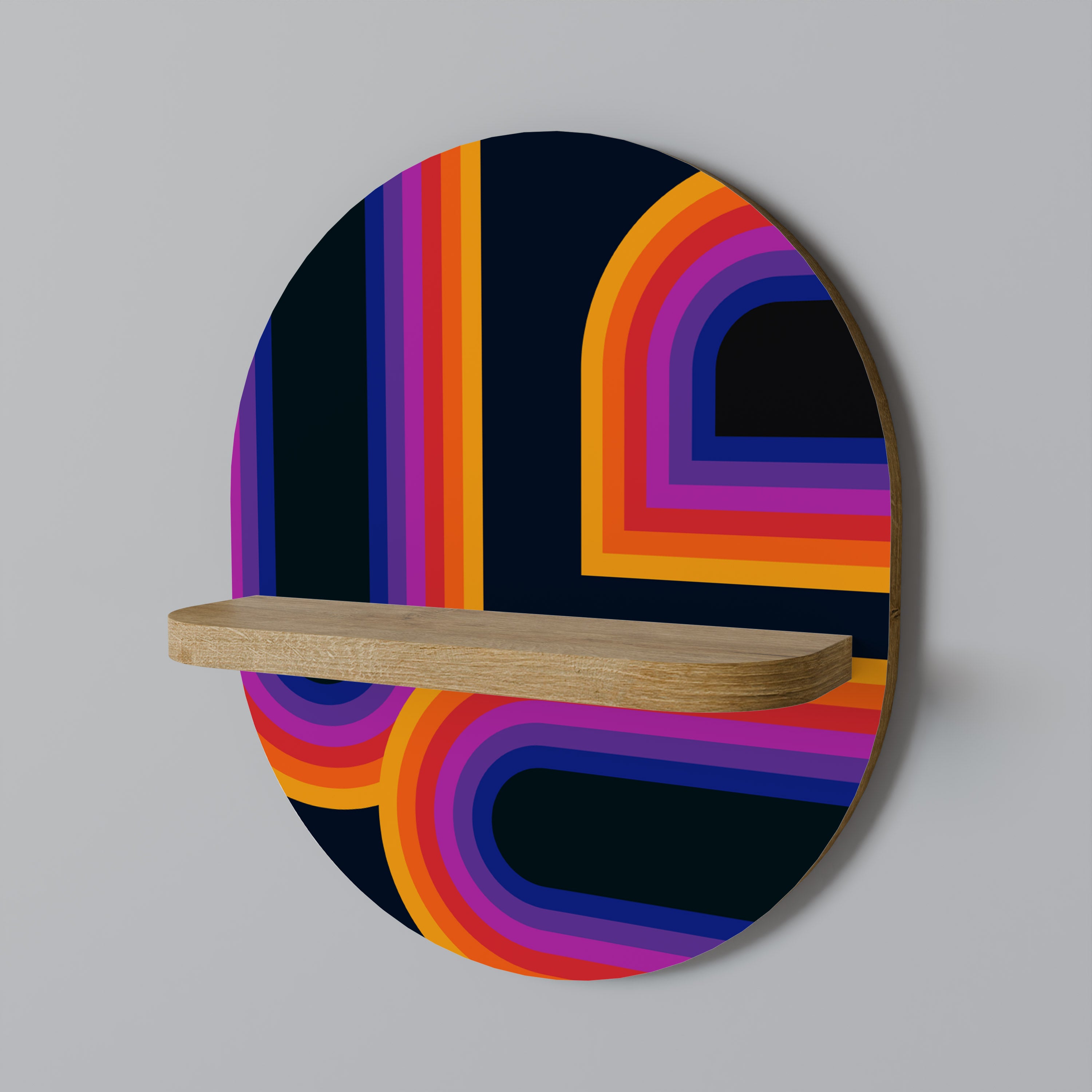 CEGADO POR LAS LUCES Estantería de arte ovalada en efecto roble