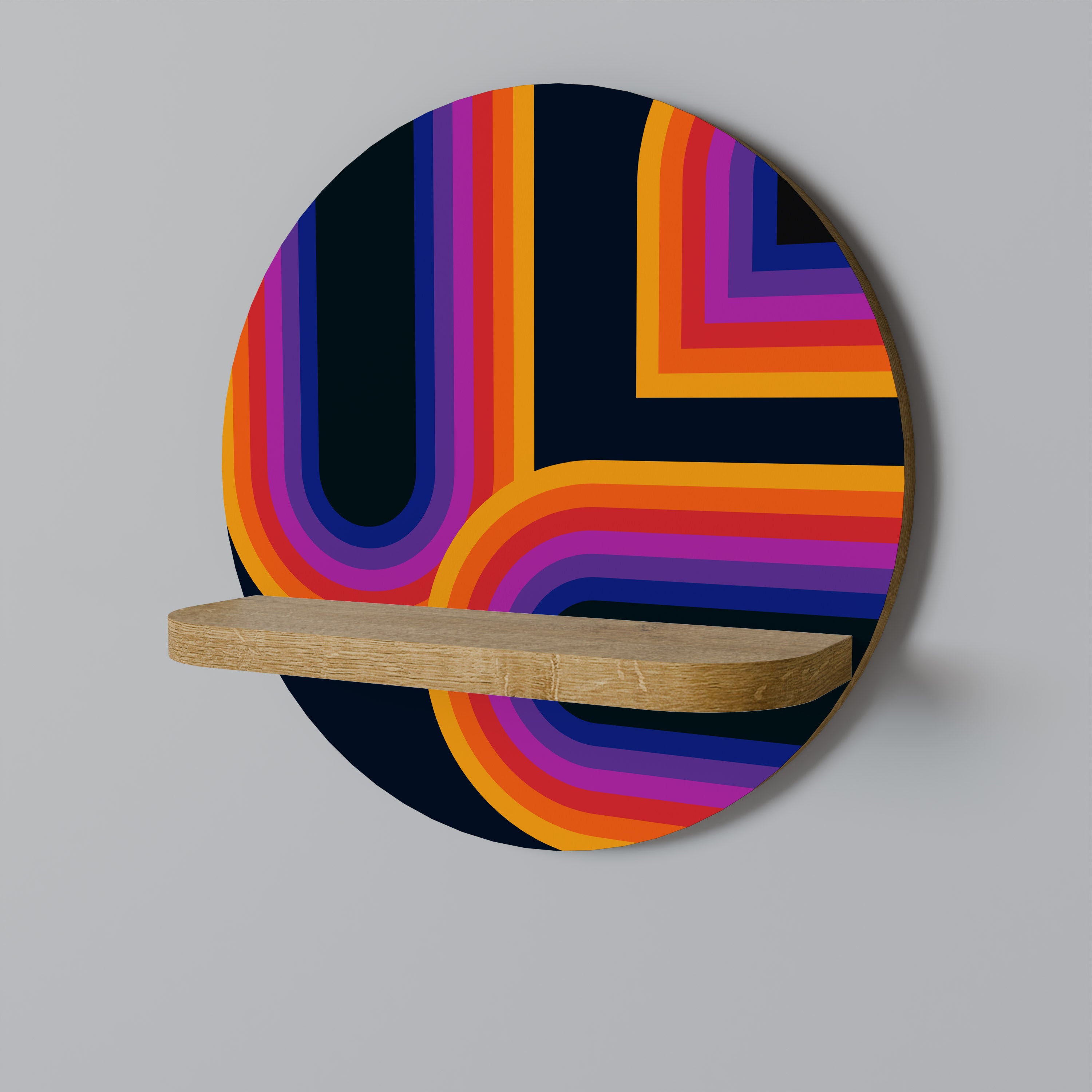 CEGADO POR LAS LUCES Estantería de arte redonda en efecto roble