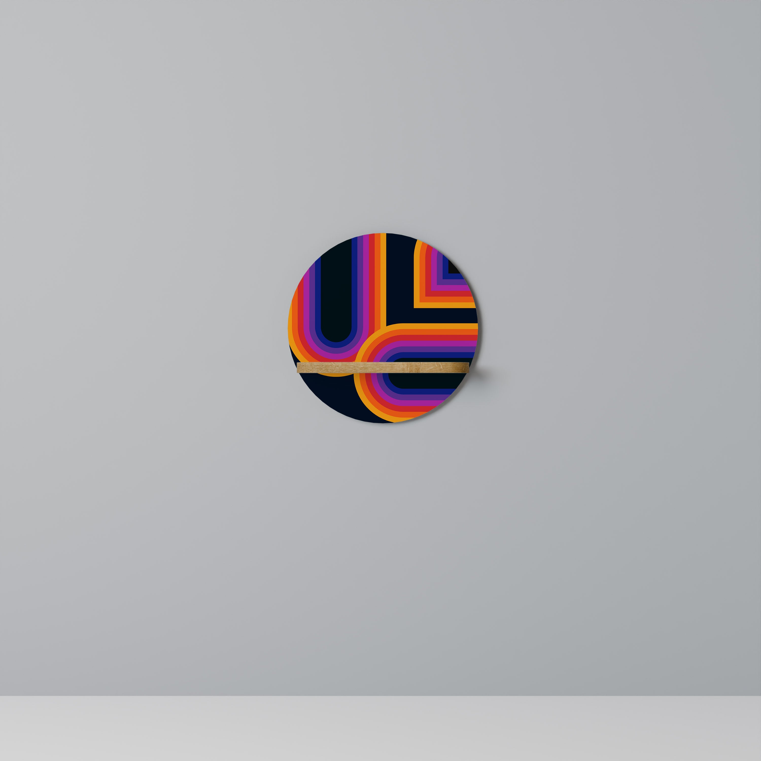 CEGADO POR LAS LUCES Estantería de arte redonda en efecto roble