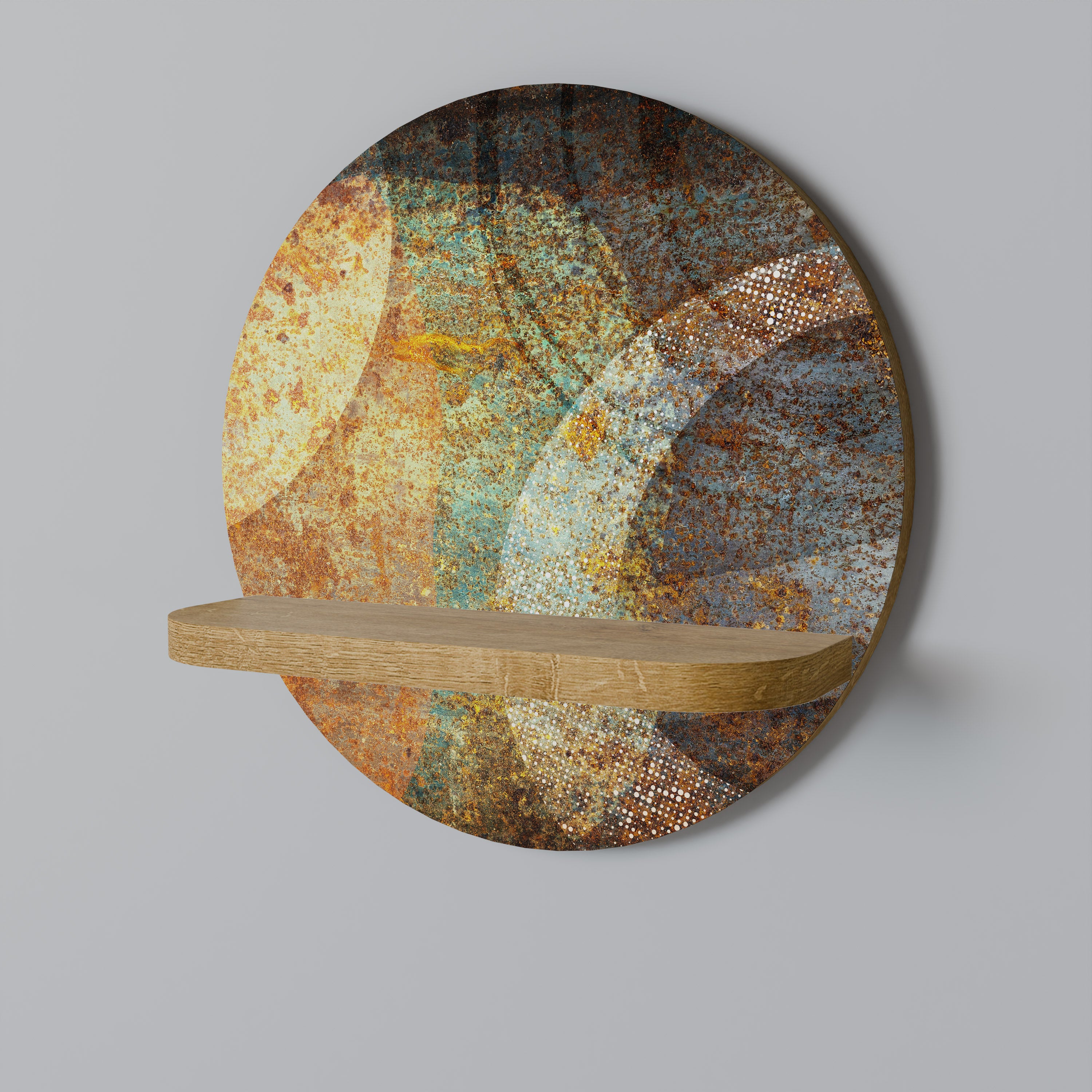 ANTIQUE AURA Round Art Shelf In Oak Effect