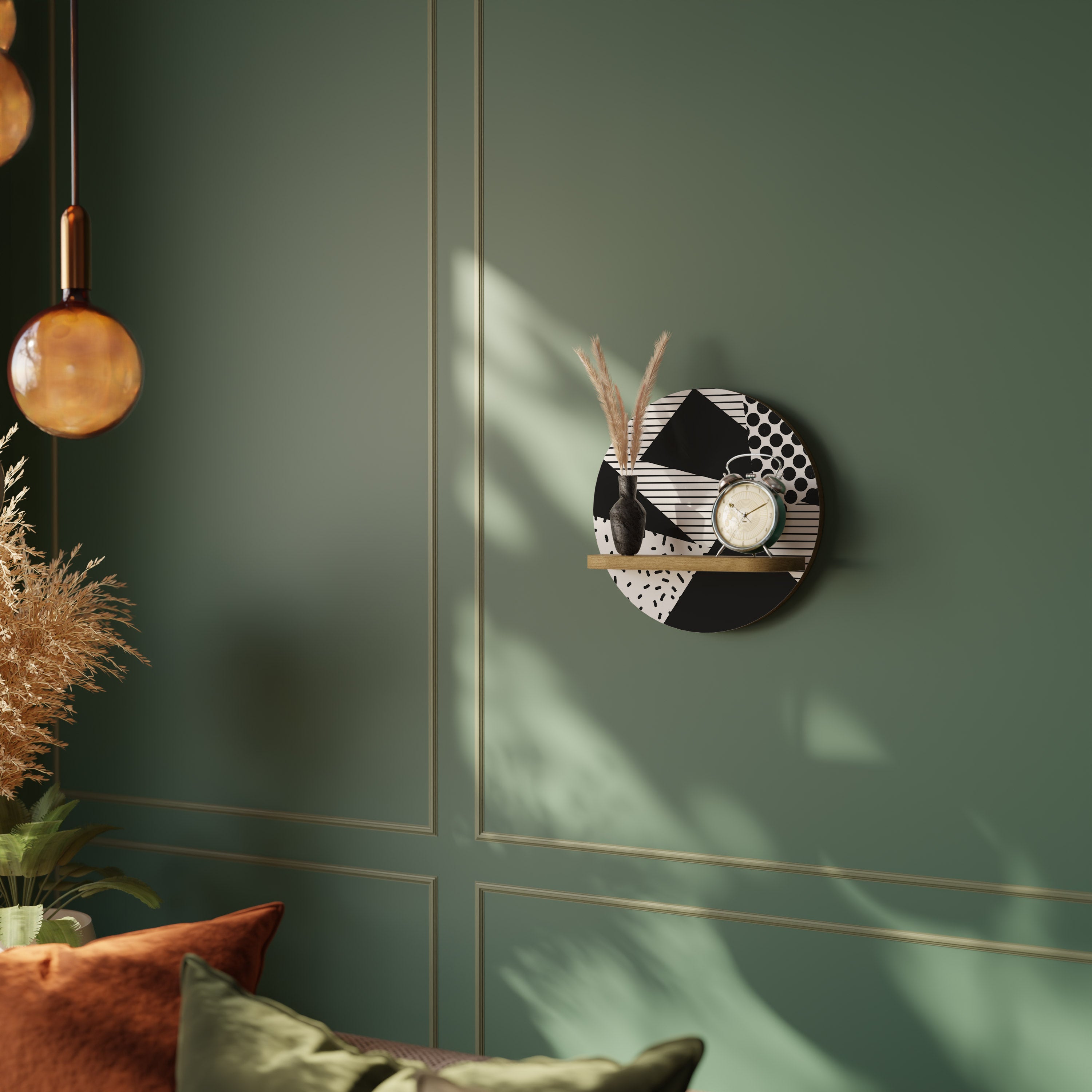 Estantería de arte redonda GEMOETRIC MONOCROMÁTICA con efecto roble