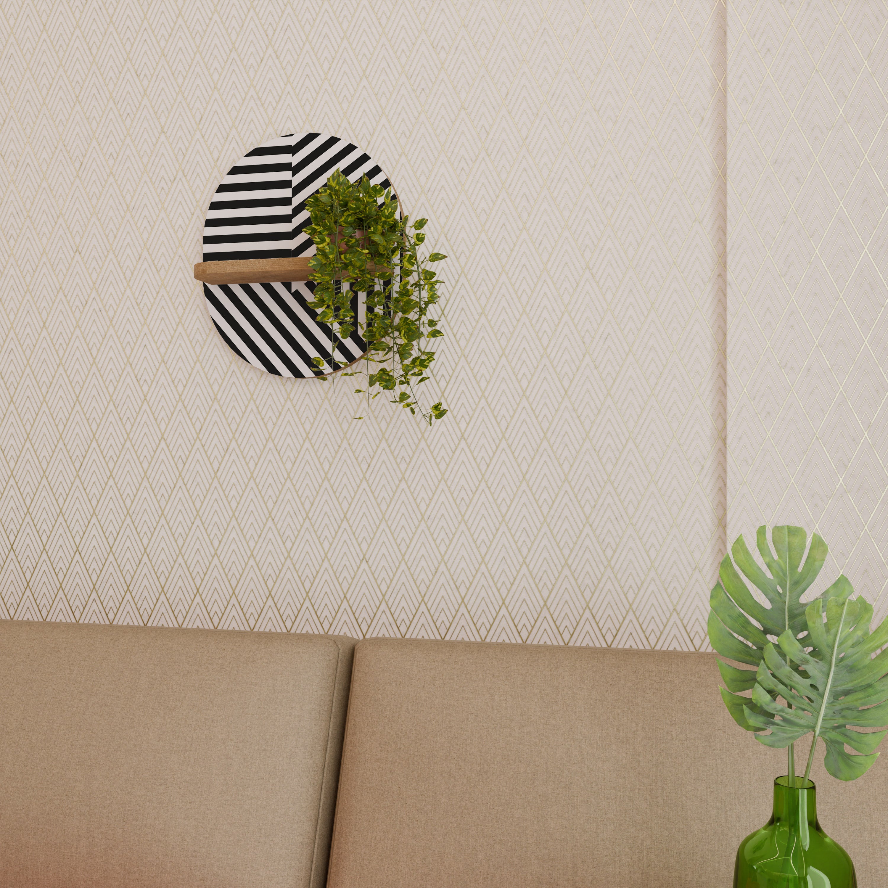 Estantería de arte ovalada LATTICE LINES con efecto roble