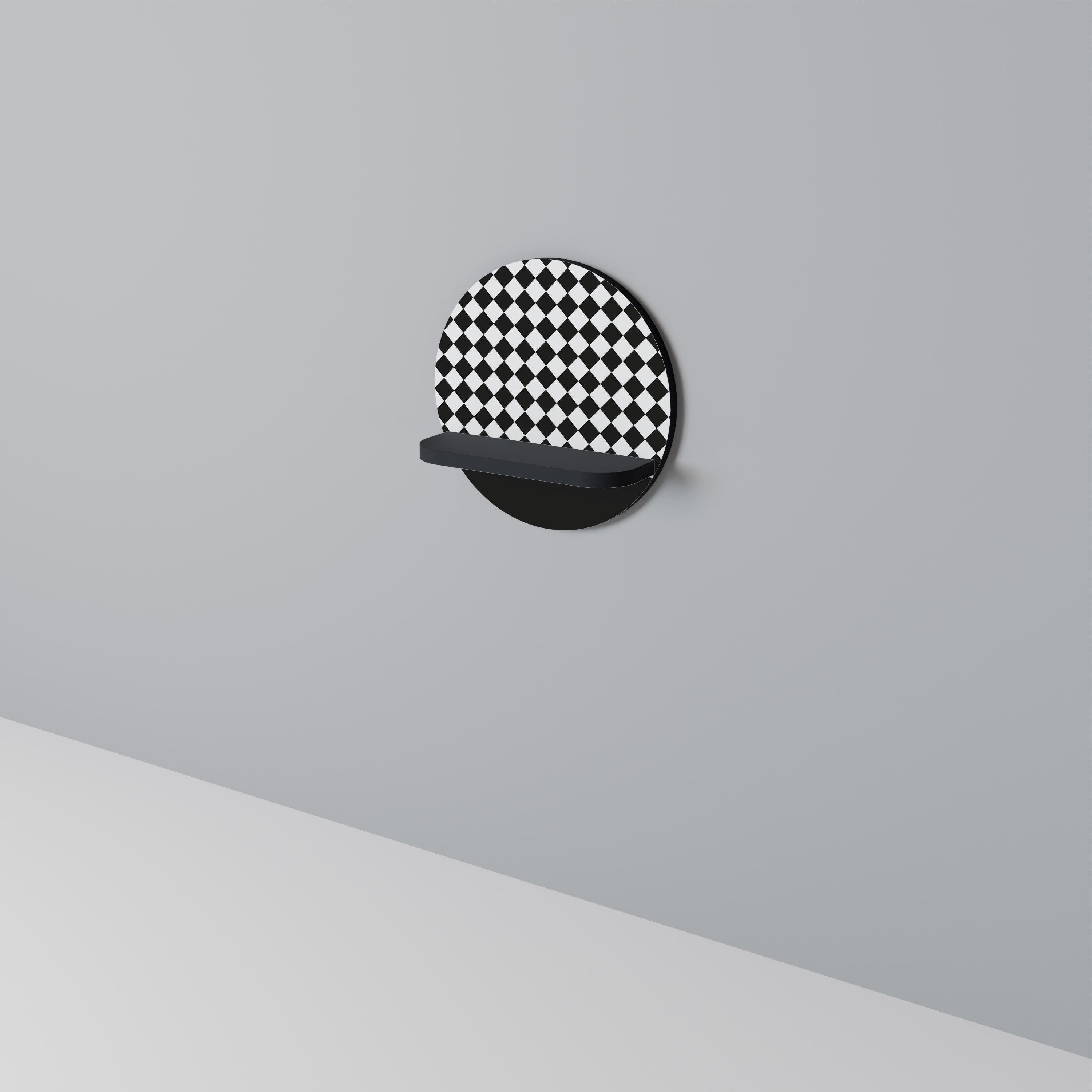 Estantería de arte redonda con geometría de cuadrícula en acabado negro