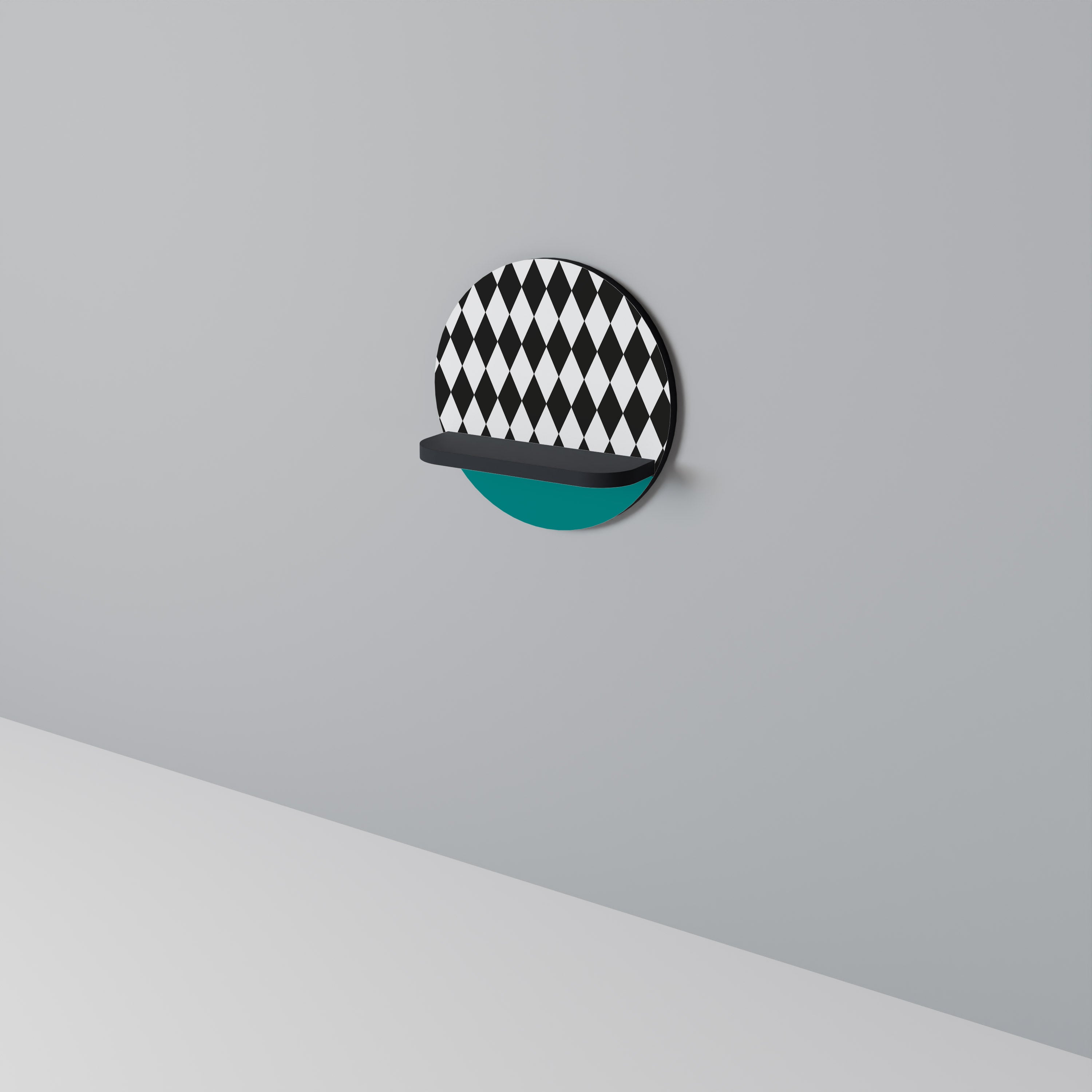 Estantería de arte redonda con estética angular en acabado negro