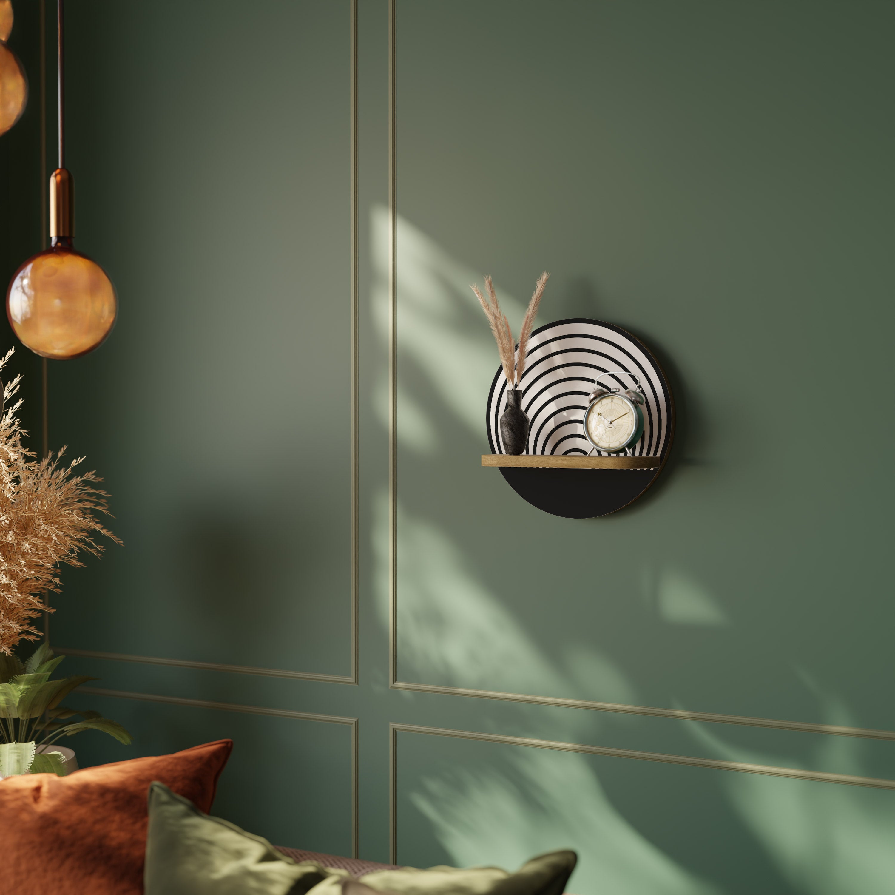 Estantería de arte redonda Whispering Rounds con efecto roble