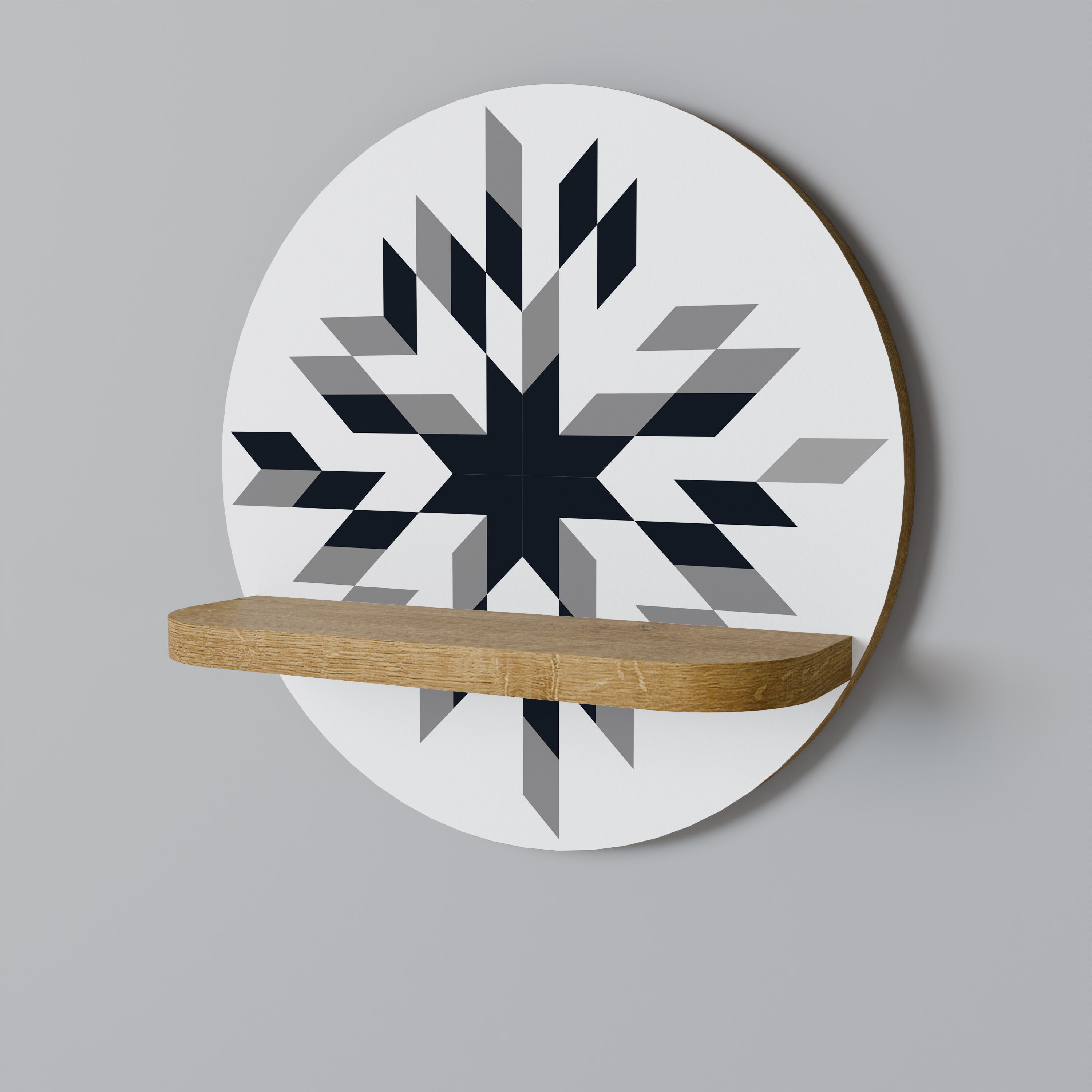 Estantería de arte redonda MOONLIT MOSAIC con efecto roble