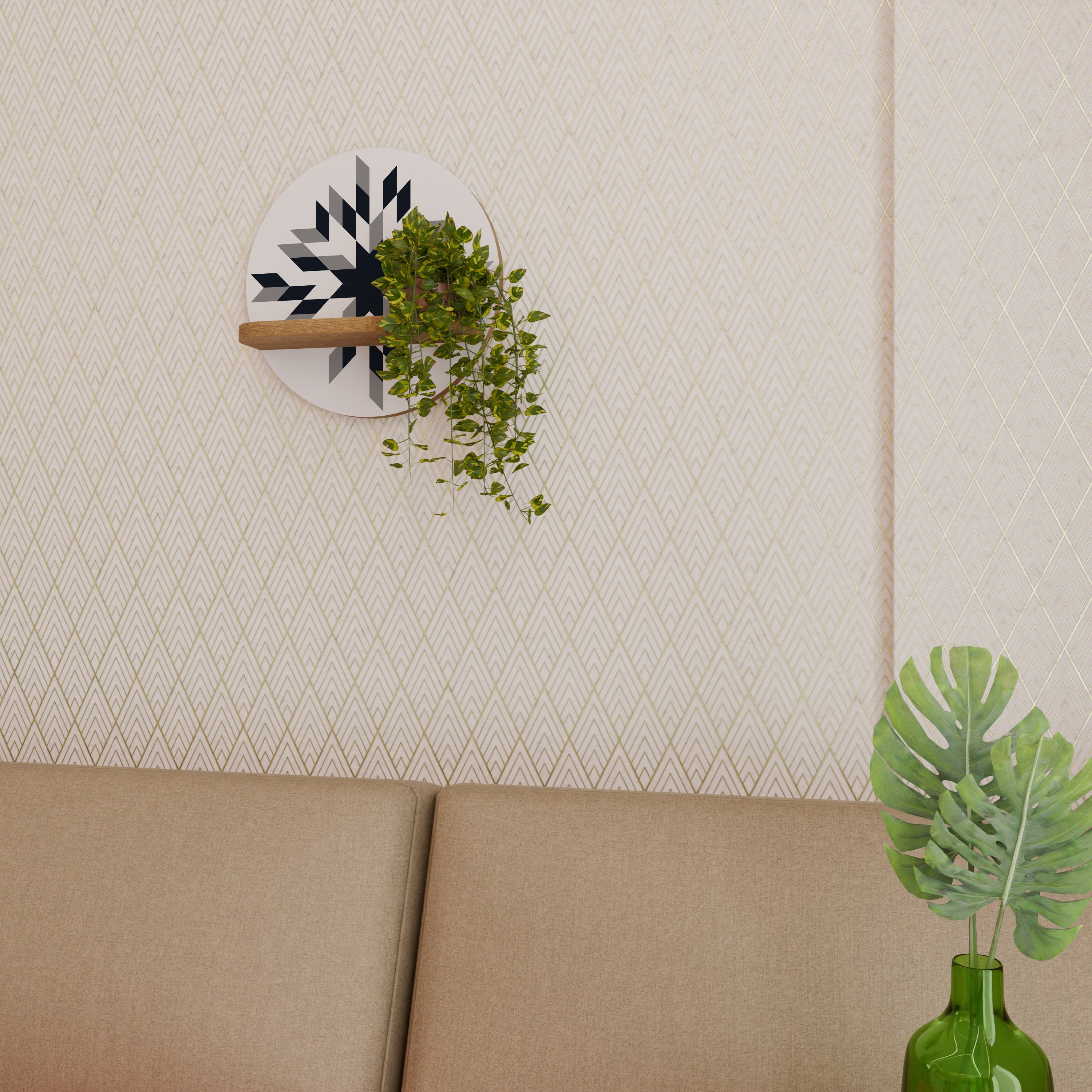 Estantería de arte redonda MOONLIT MOSAIC con efecto roble