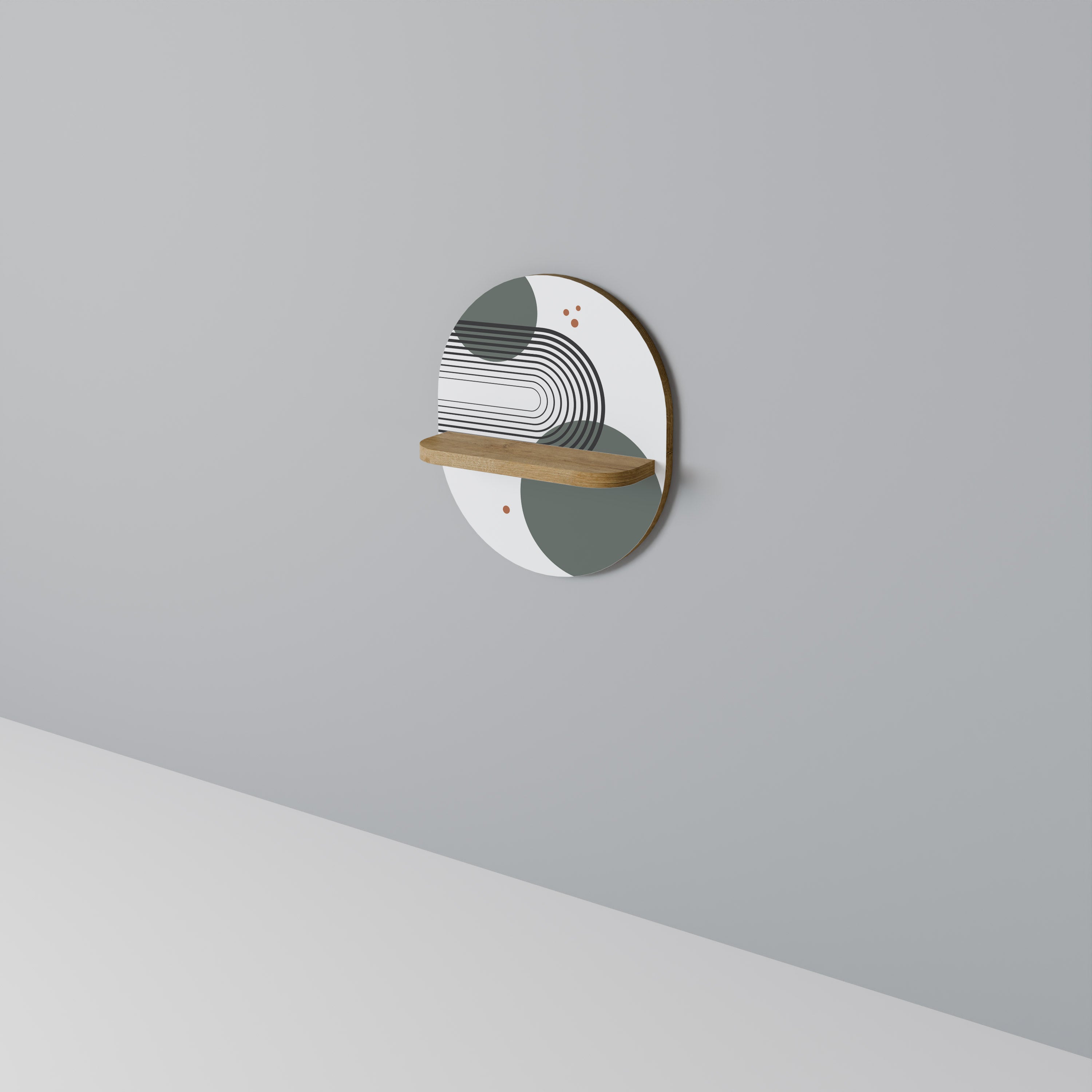 Estantería de arte ovalada ORBITAL DECOR con efecto roble