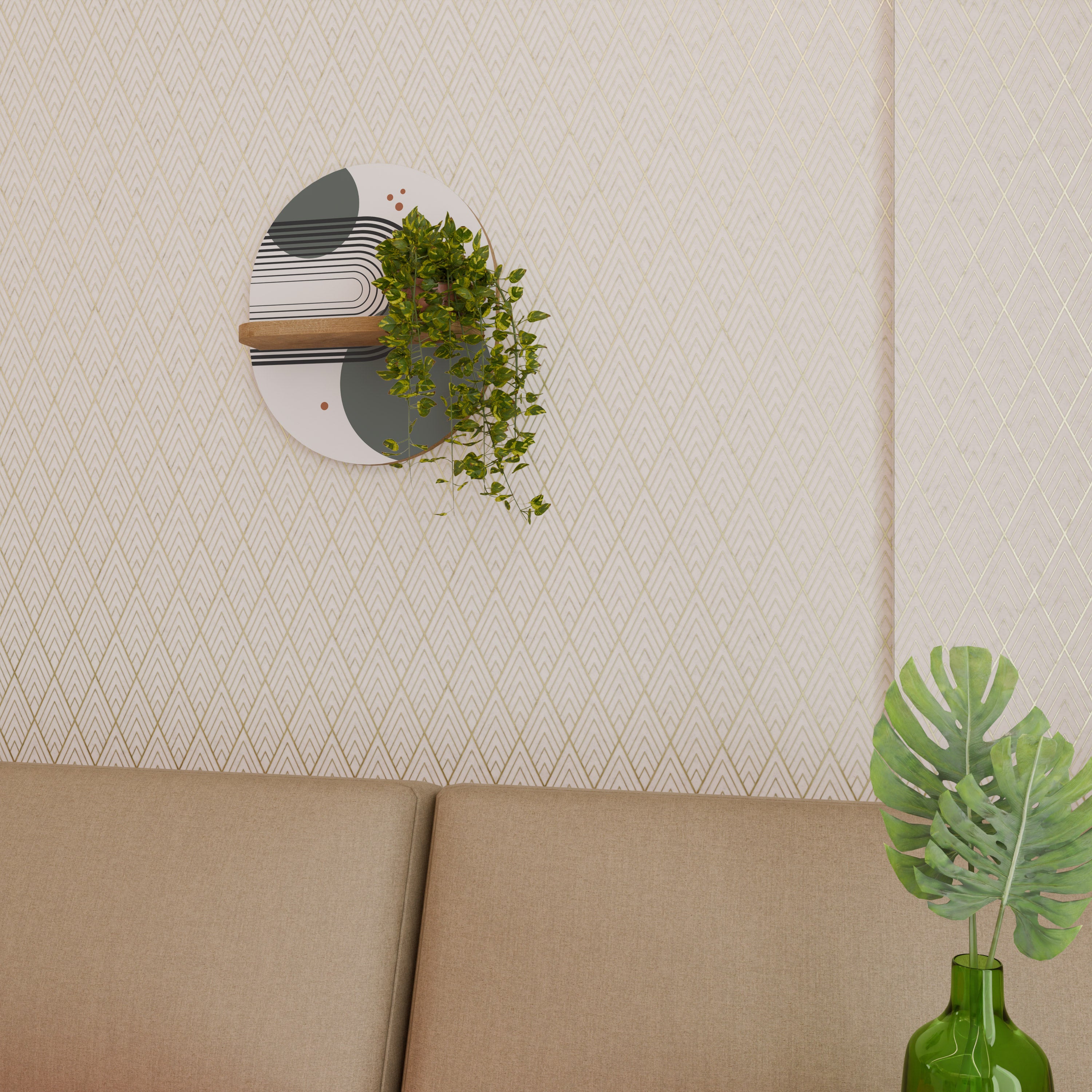 Estantería de arte ovalada ORBITAL DECOR con efecto roble